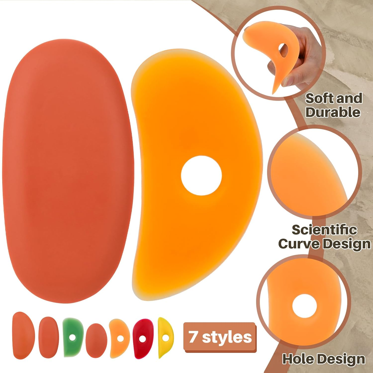 Pottery Clay Ribs, 7Pcs Soft Silicone Rubber Ceramica Rib for Pottery Shaping and Smoothing Tools, LM-TL-HCHL-7 image number 4