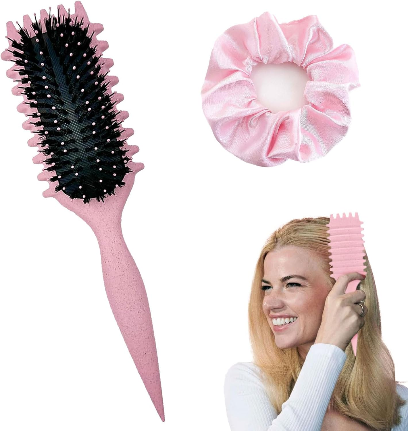 Curl Hair Brush, Organic Hair Brush without Pulling, Curl Define Styling Brush with 1 Scrunchies, Bounce Curl Brush, Curly Hair Brush, Curl Defining Brush, 3-In-1 Styling Brush for Curl Hairstyles image number 3