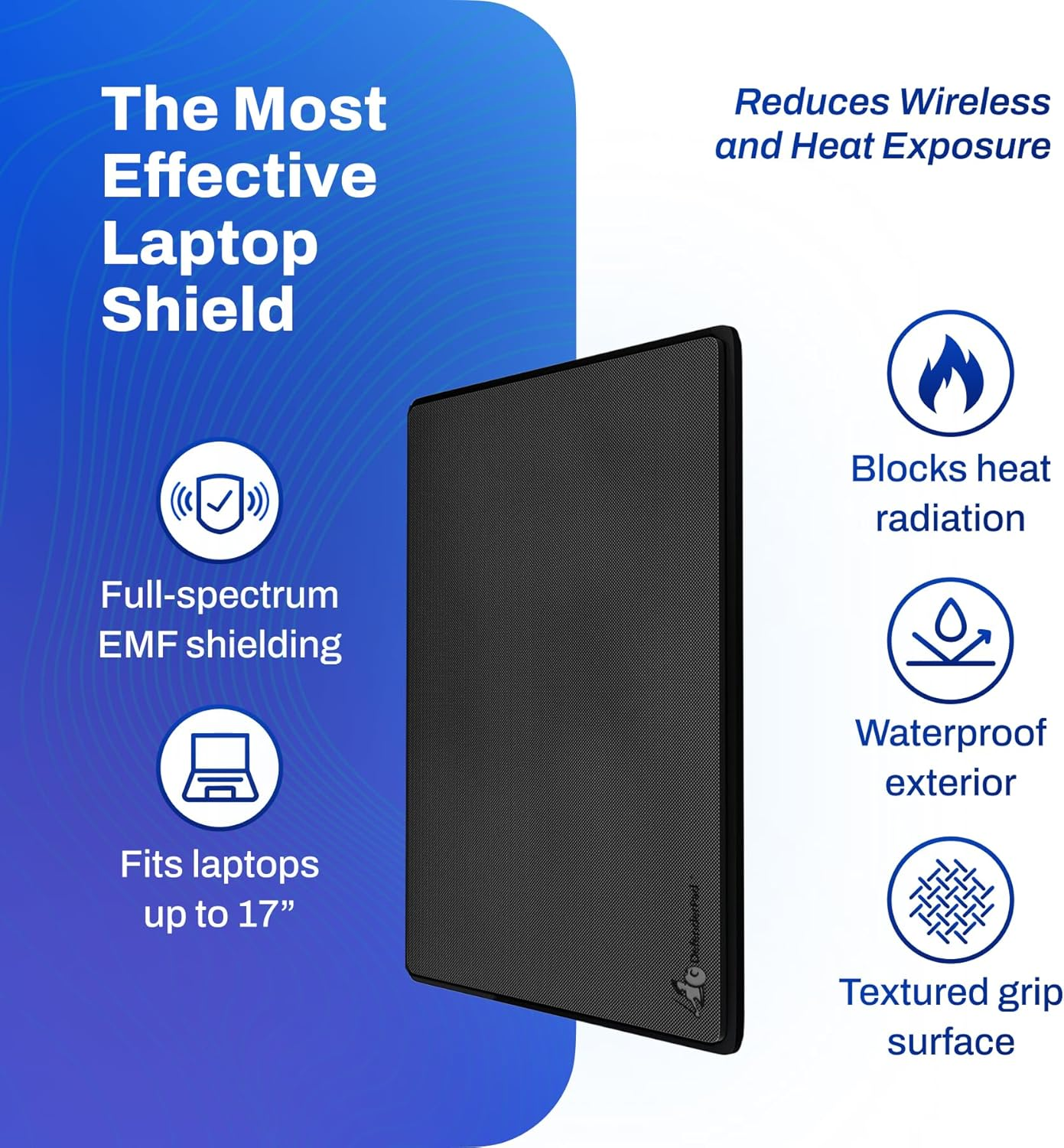 Defenderpad Laptop EMF Radiation Protection & Heat Shield by Defendershield - EMF Blocker Lap Pad & 5G Protector Computer Lapdesk Compatible with up to 17" Laptop, Chromebook, Macbook (Black) - Blue image number 2