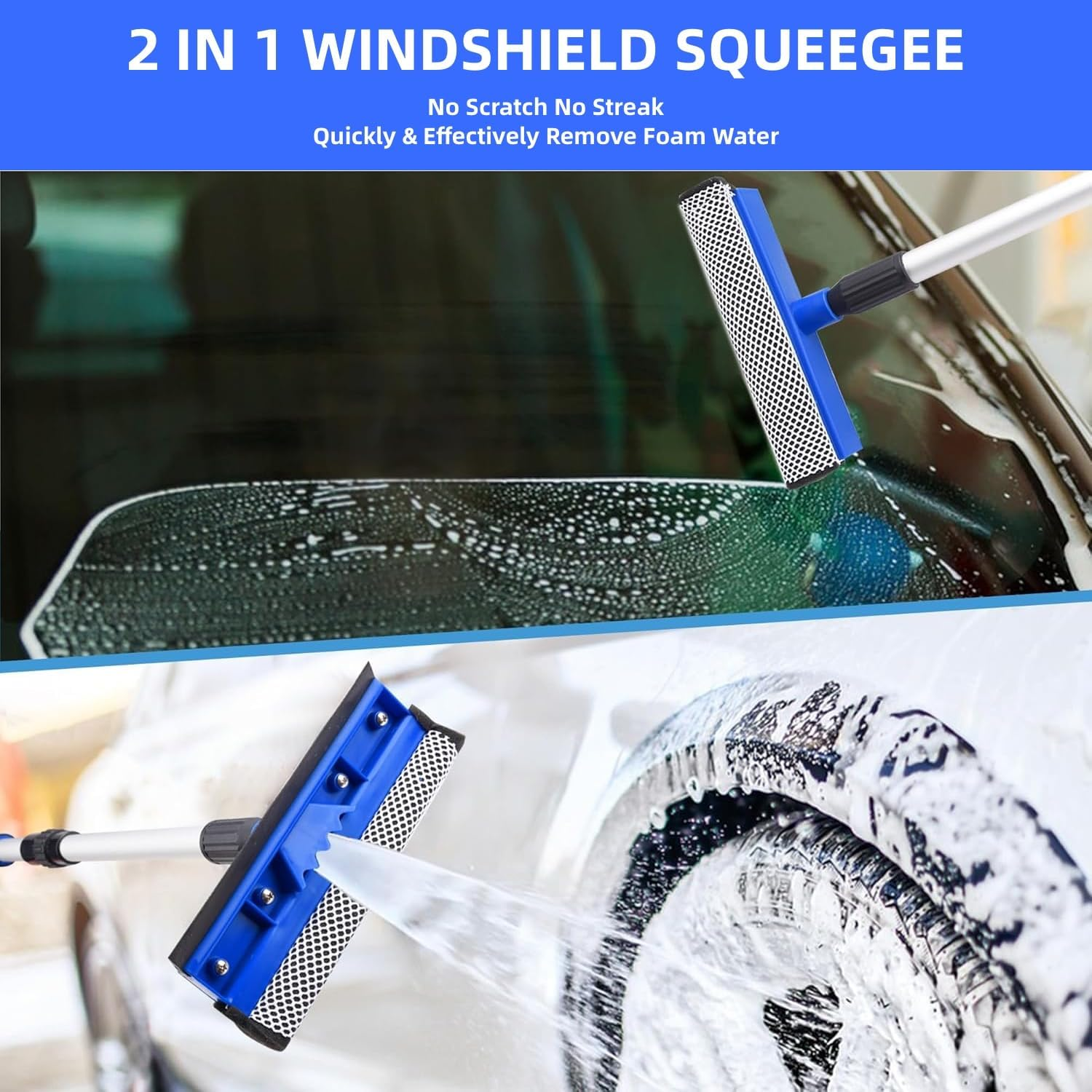 65" Car Wash Brush with Long Handle,Car Wash Mop, Windshield Cleaner Multi-Functional Wash Brush，Flow-Thru Soft Bristle Car Washing Brush with Extendable Handle and Hose Attachment for Car, Boat image number 6