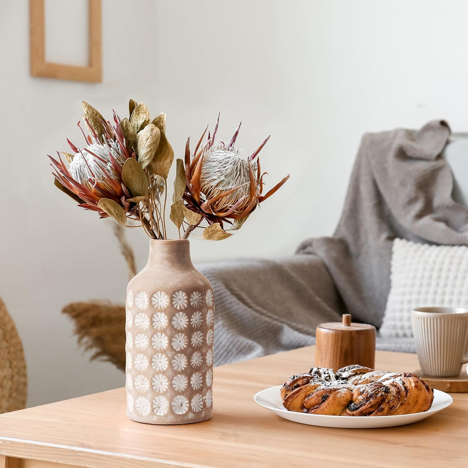 Luka Ceramic Rustic Farmhouse Vase,10 Inch Terracotta Vase,Pottery Decorative Flower Vase for Home Decor, Table, Living Room Decoration, Shelf Decor,Housewarming image number 1