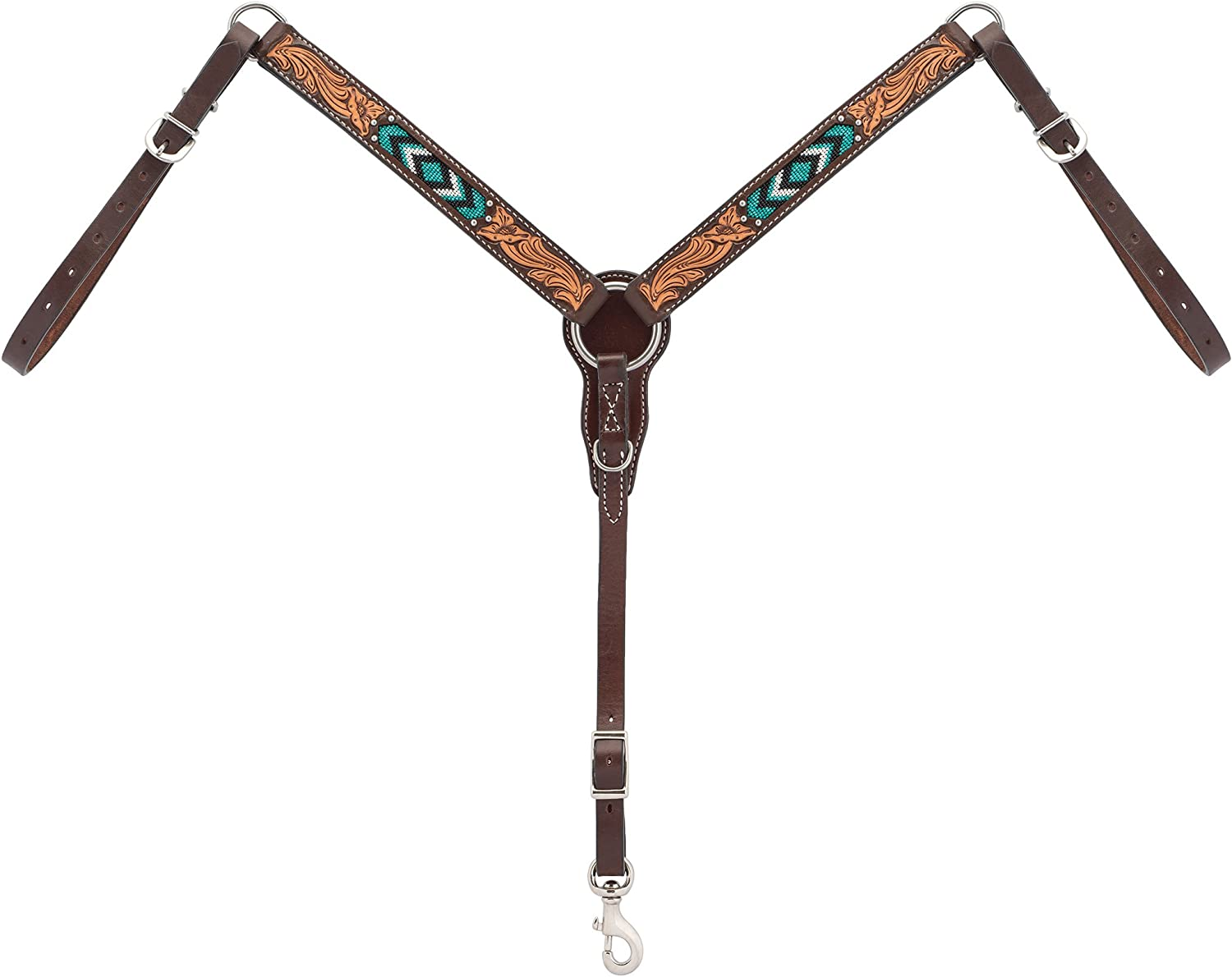 Weaver Leather Turquoise Diamond Beaded Horse Headstall, Leather Headstalls for Horses for Trail Riding, Durable Equine Supplies, Dark Oil image number 3
