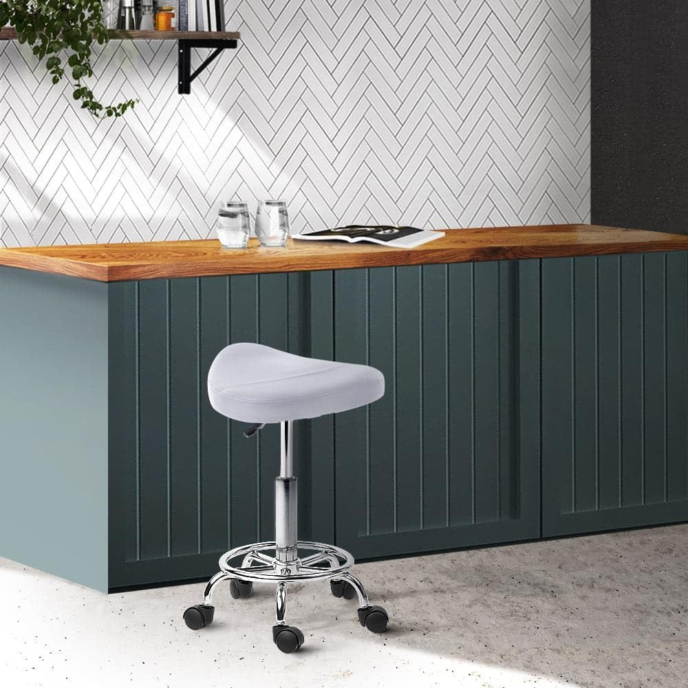 Artiss PU Salon Stool, Bar Stools Swivel Lounge Drafting Chair Piano Guitar Seat Barber Chairs Outdoor Spa Indoor Home Office Kitchen Furniture, Adjustable Height Hydraulic Lift White image number 1