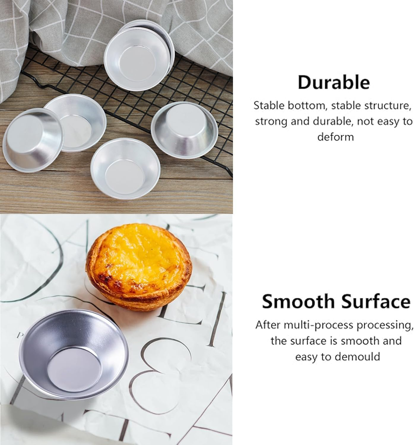 20PCS Aluminium Tart Moulds,Thickened Non-Stick round Cake Cups,Baking Moulds,Pudding Mould Cups,Quiche Models,Cupcake and DIY Dessert Moulds image number 2