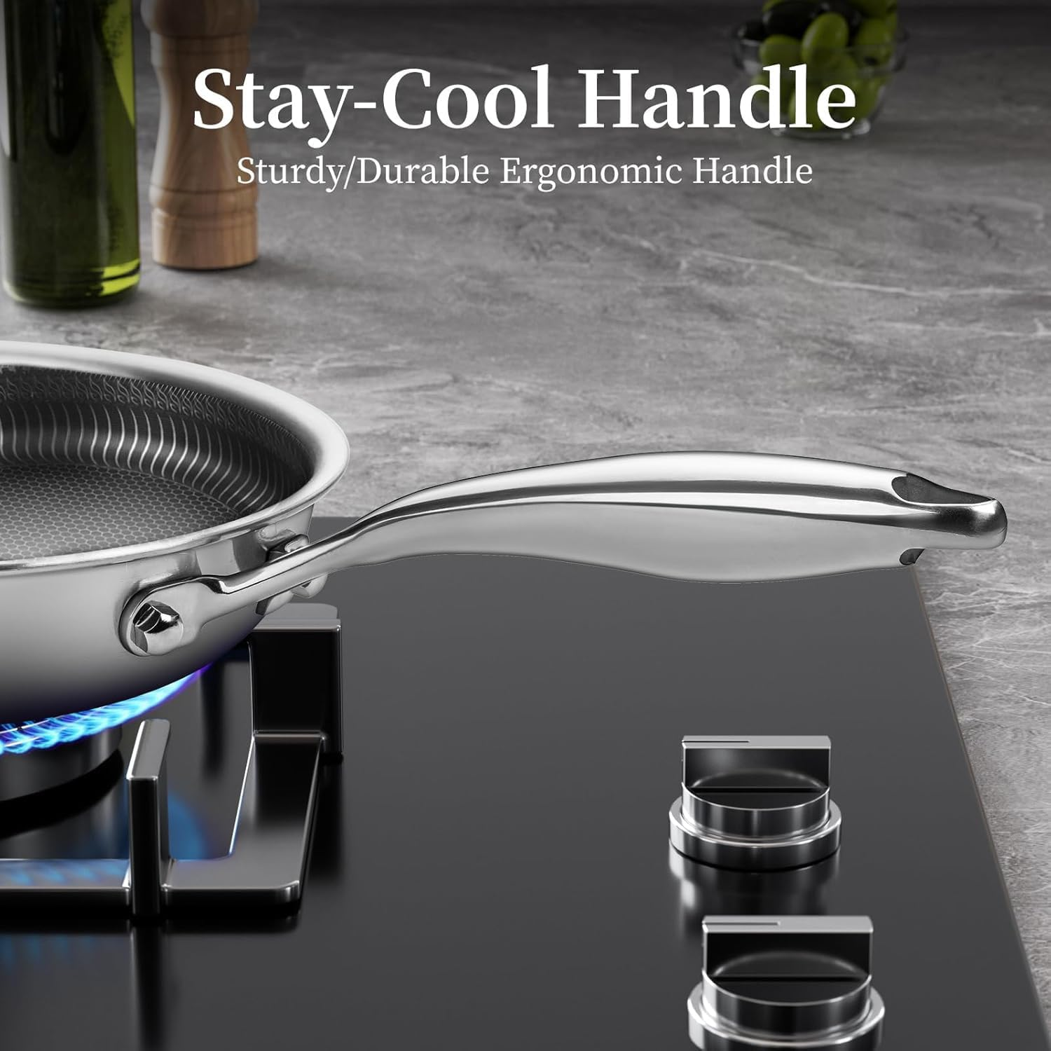 Stainless Steel Frying Pan Nonstick Frying Pan with Lid 12 Inch/30Cm Honeycomb Stainless Steel Skillet Woks Pan for Gas Electric Induction Ceramic Stoves and Oven image number 1