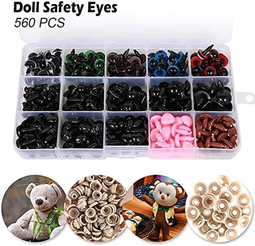 Plastic Safety Eyes and Noses with Washers 560 Pcs, Craft Doll Eyes and Teddy Bear Nose for Amigurumi, Crafts, Crochet Toy and Stuffed Animals image number 3