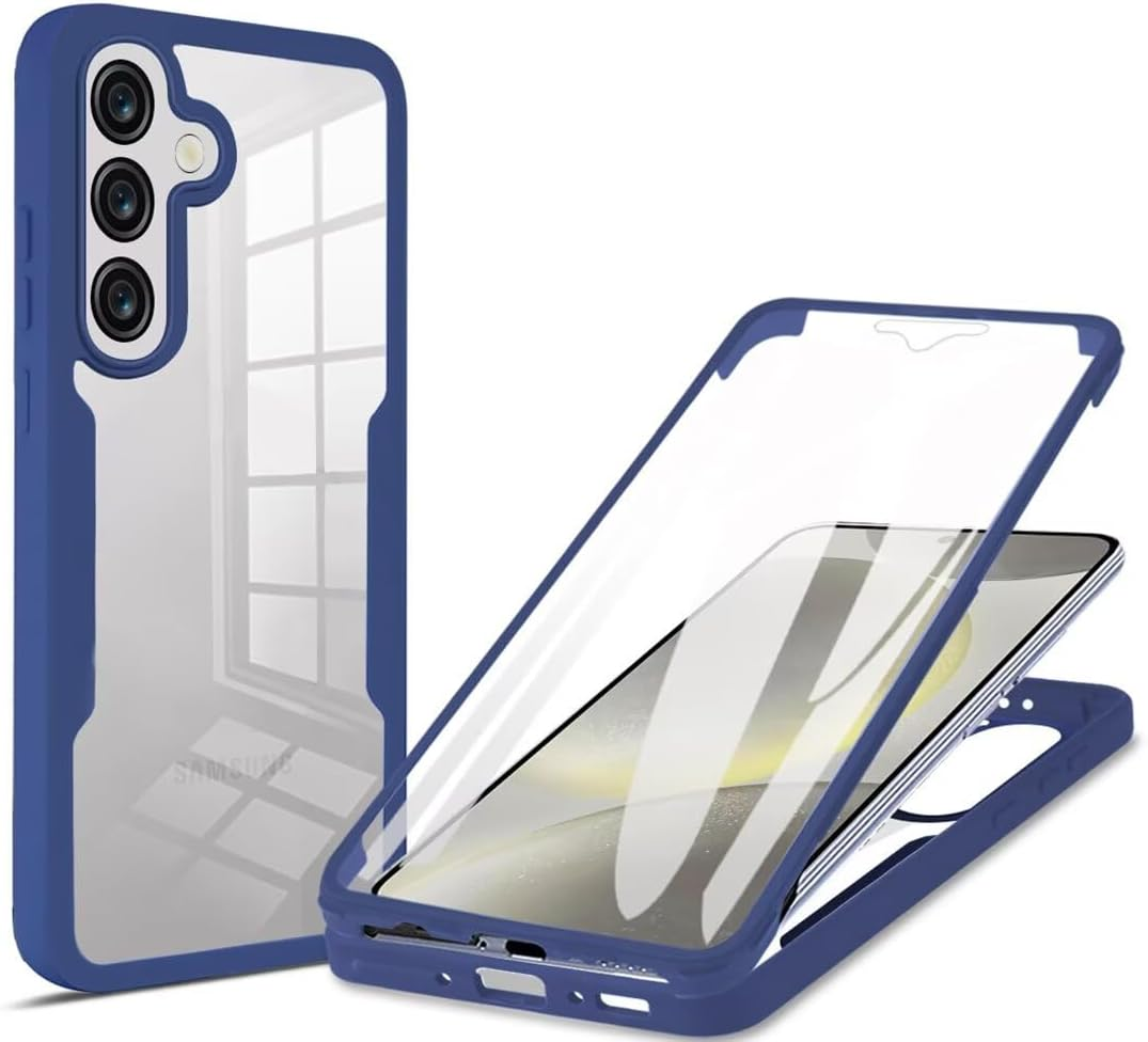 SEAHAI Transparent Case for Vivo V60 Lite 5G/4G, with Built-In Screen Protector, 360&deg; Full Body Armour Silicone TPU Bumper Shockproof Mobile Phone Case Protective Cover - Blue