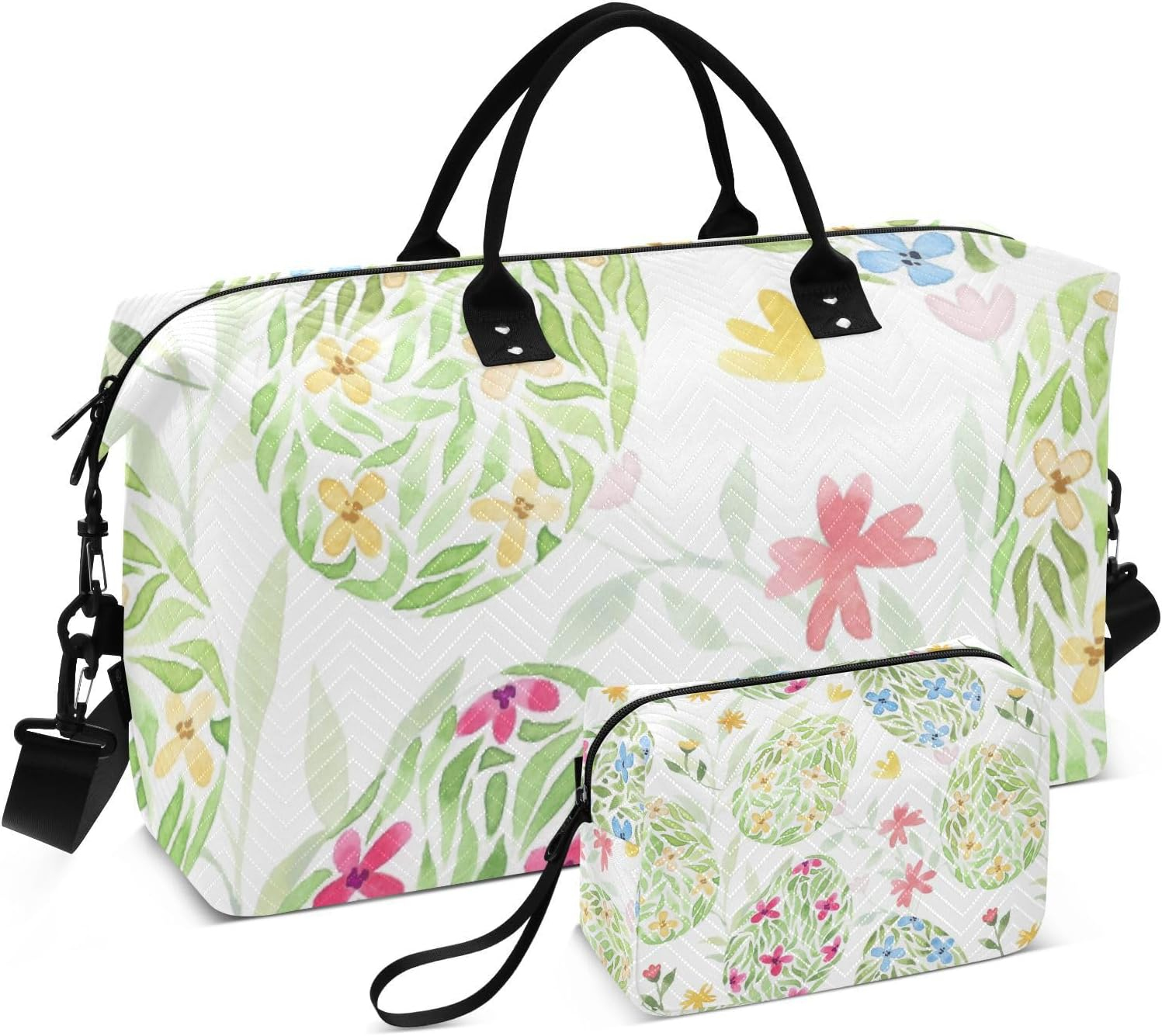 Large Travel Duffel Luggage Shoulder Weekender Overnight Bag Happy Easter Eggs Floral Ornament Sports Gym Tote Bag, Happy Easter Eggs Floral Ornament, Set of 2, Art Deco image number 5