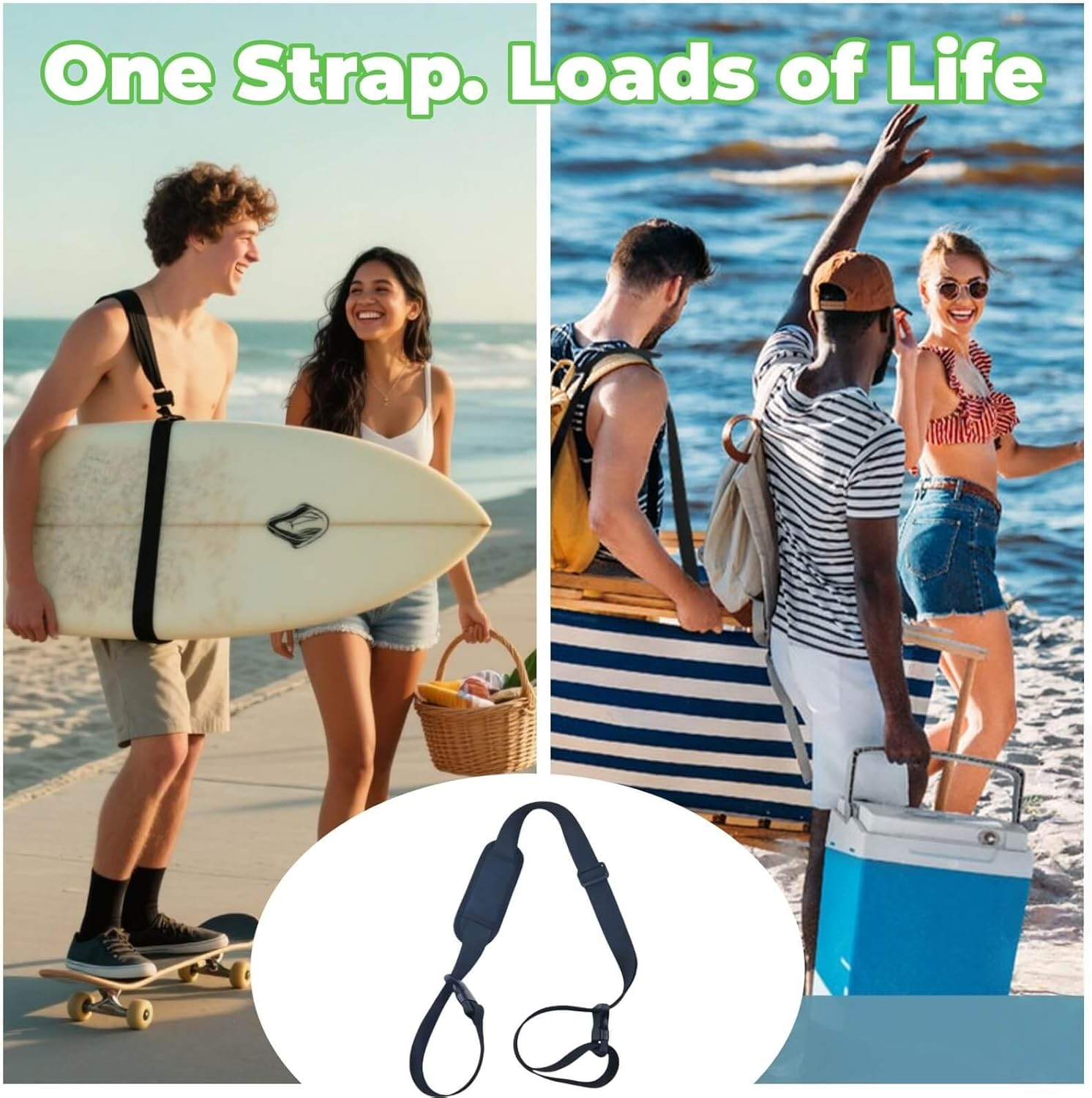 3 Pack Adjustable Carry Strap for Beach Chair, Folding Chair, Camping, Scooter, Bikes, Backpacking, Picnics, Outdoor and Other Items image number 1