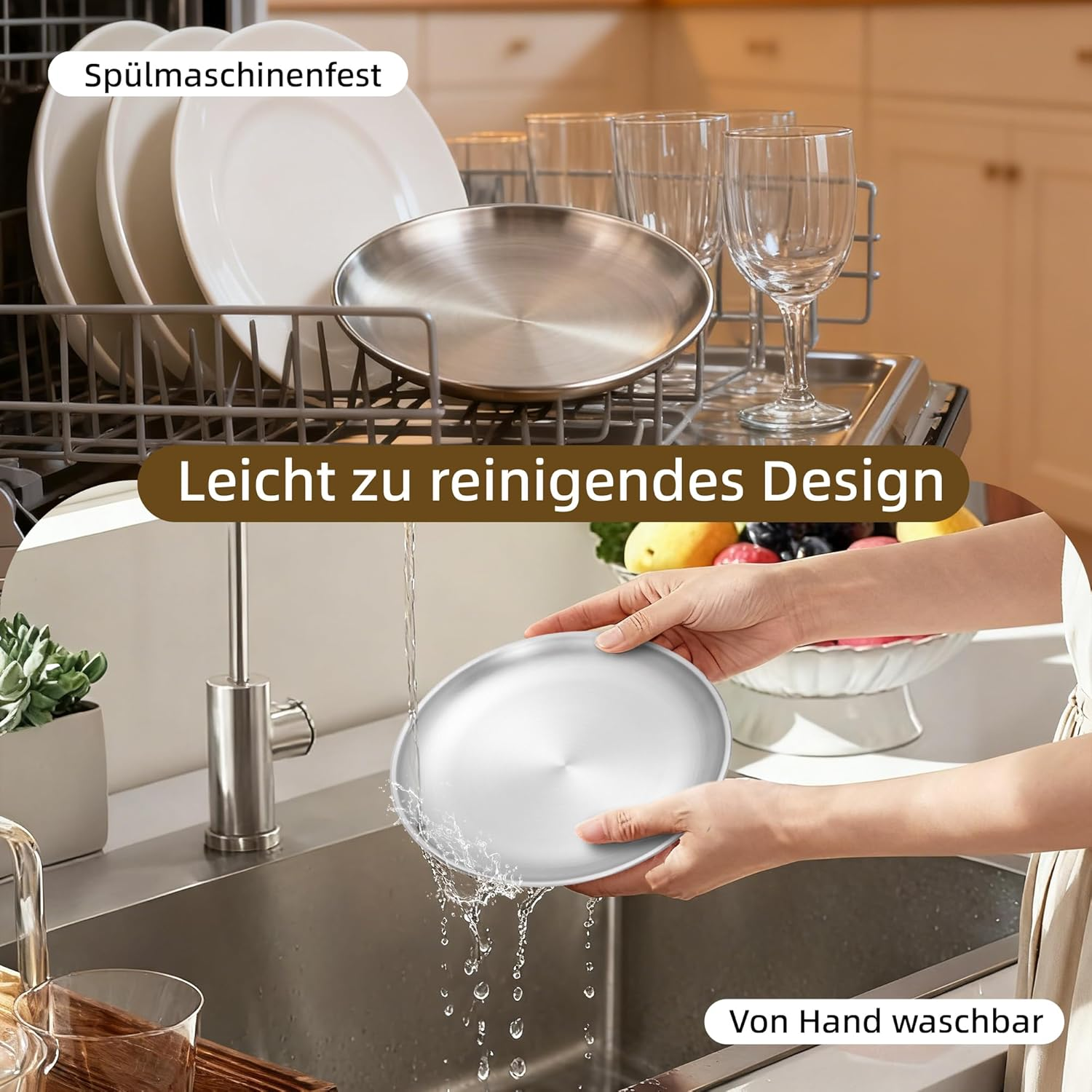 Nayelf Stainless Steel Flat Cat Bowl, Feeding Bowl, Cat Bowl, Non-Slip Cat Plate against Whisker Fatigue, Feeding Bowl for Persian Cats and Short-Legged Breeds, Dishwasher Safe (2 Pieces) image number 6