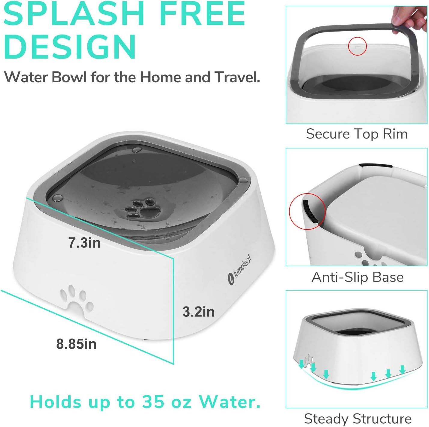 Dog Water Bowl, Dog Bowl No-Spill Pet Water Bowl, Slow Water Feeder Dog Bowl, Vehicle Carried Dog Water Bowl for Dogs/Cats/Pets image number 3