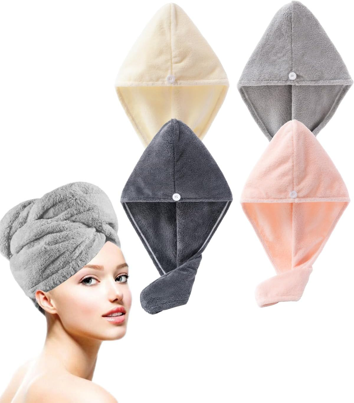 Lumimi 6 Piece Hair Drying Towel Turban Set Beautifully Absorbent Comfortable Soft Light Short Long Hair Wash Light Blue Light Pink White