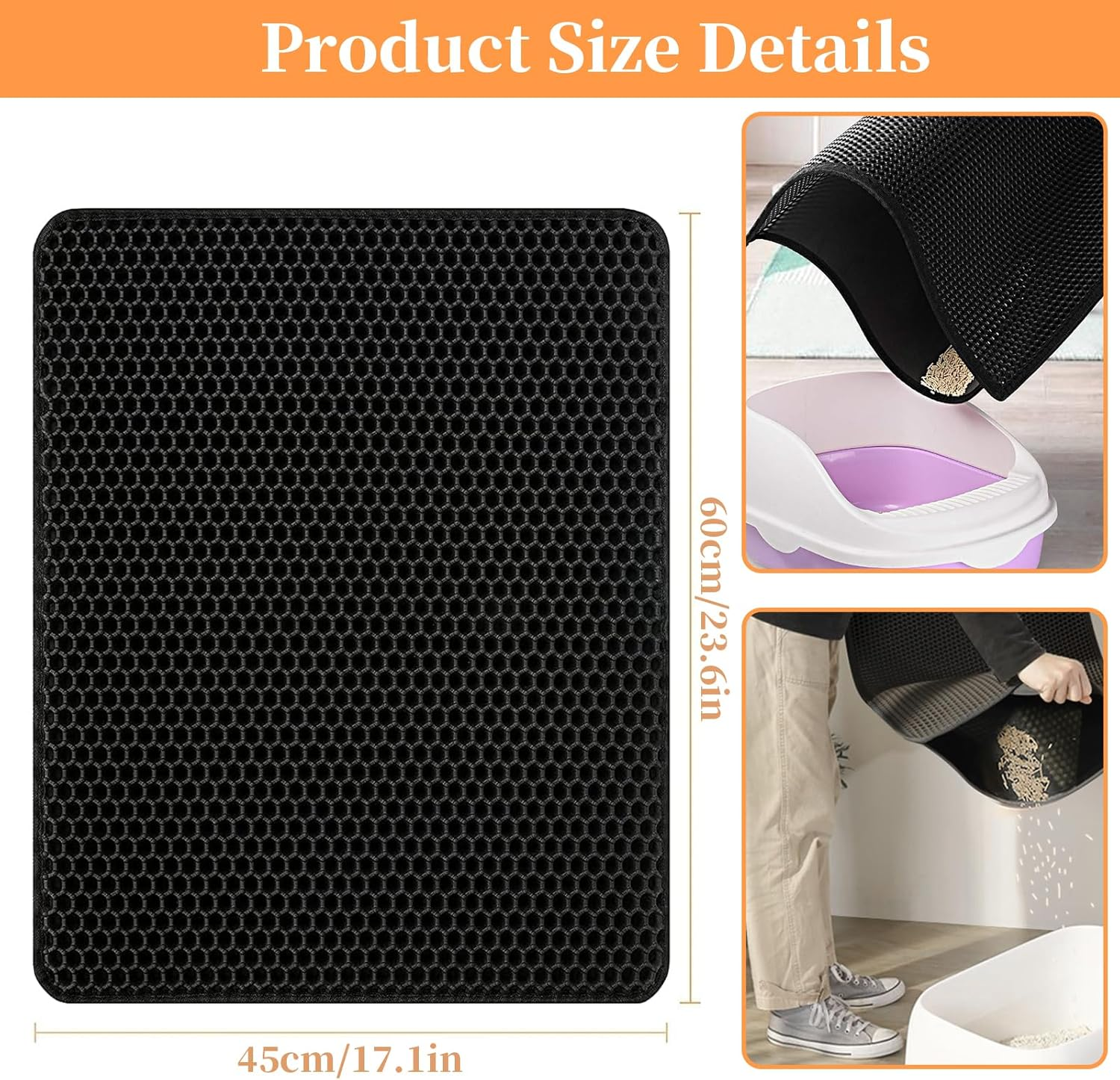45X60CM Cat Litter Mat No-Slip Double Layer Design Kitty Litter Trapping Mat Honeycomb Kitten Litter Tray Water-Proof Large Kitty Litter Mat Easy Clean Litter Mat Less Waste Feces Litter Box Mat image number 6