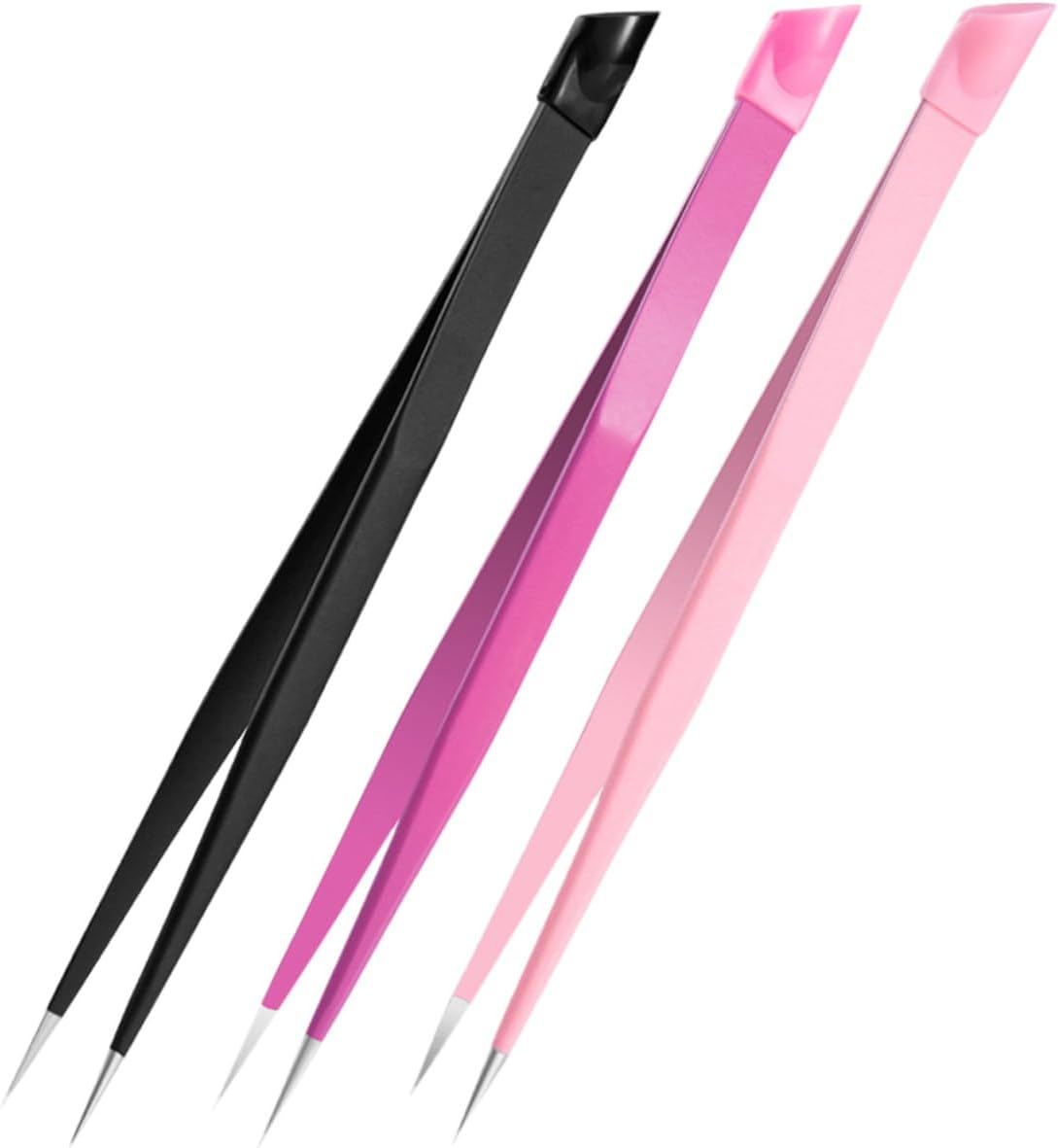 GRADENEVE 3Pcs Double-Ended Nail Picker Tweezers with Pressing Head for Nail Art Sticker Picking Eyelash Extensions Stainless Steel Crafting Tool Kit Pink Black Rose Red image number 6