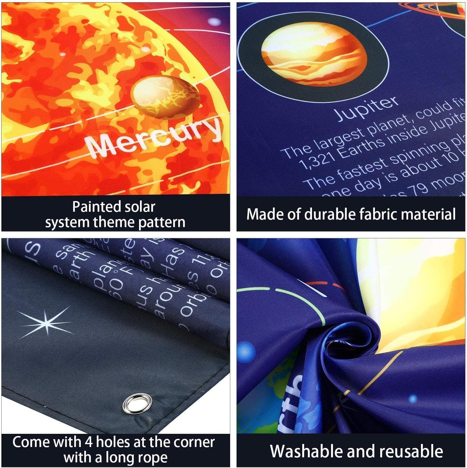 Solar System Decorations Large Fabric Outer Space Poster Banner Space Theme Backdrop Background for Kids Boys Space Birthday Decorations Planets Party Educational Supplies, 72.8X43.3 Inch image number 5