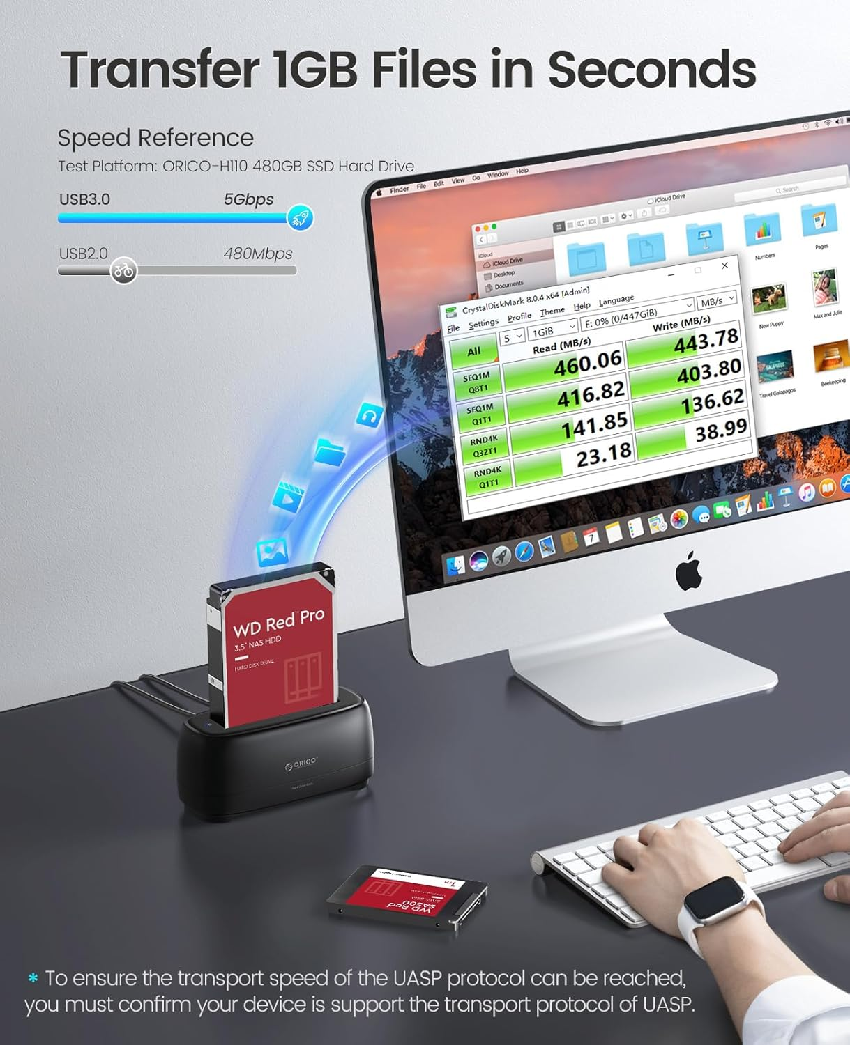 ORICO External Hard Drive Docking Station for 2.5/3.5 Inch HDD SSD USB 3.0 to SATA Hard Drive Dock up to 20TB Support UASP 12V Power Adapter image number 3