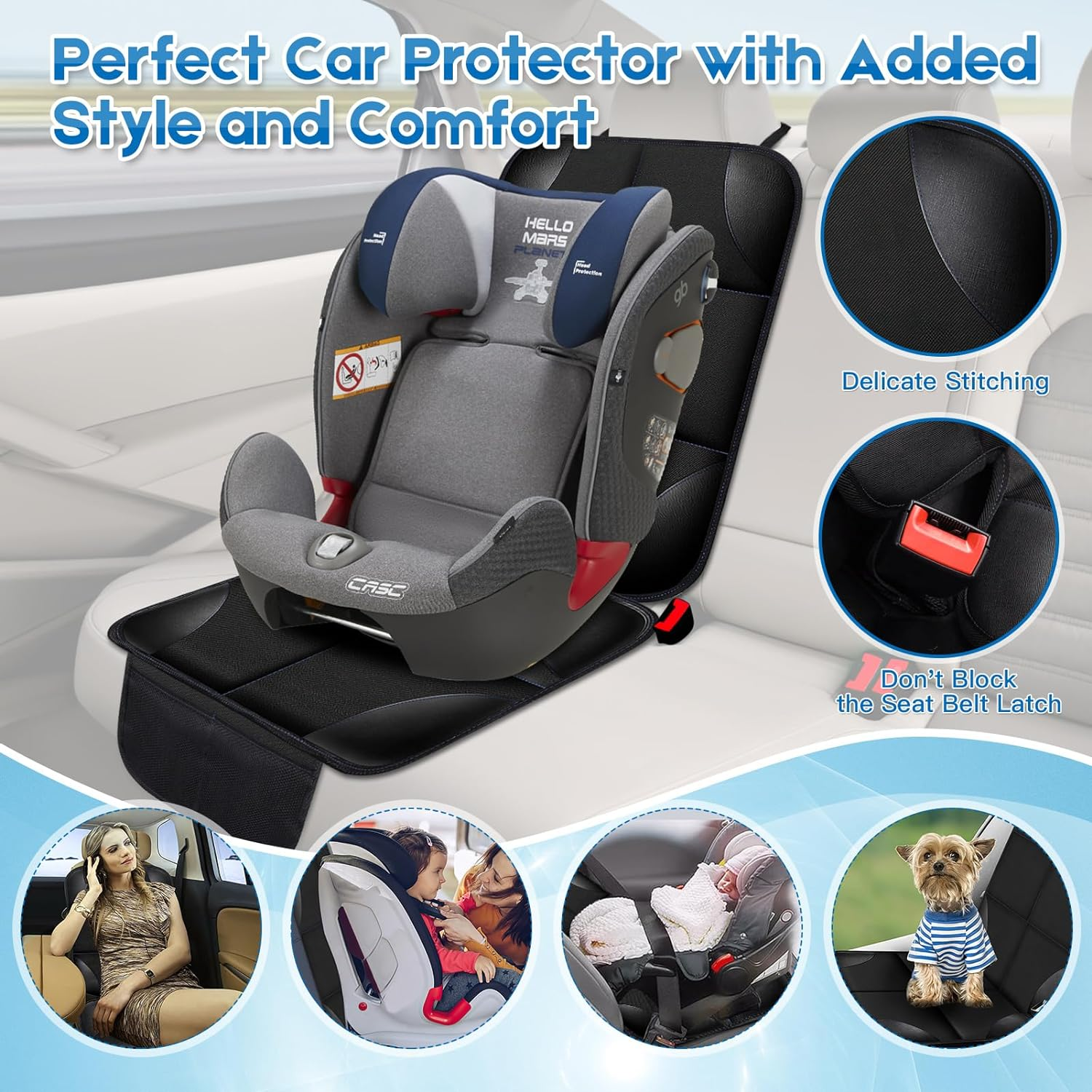 Car Seat Protector, 2Pcs 600D Fabric Carseat Seat Protectors, Seats Protection for Child with Non-Slip Backing, Thickest Padding, Mesh Storage Pockets for Leather and Fabric Car Seats(Color:Black) image number 4