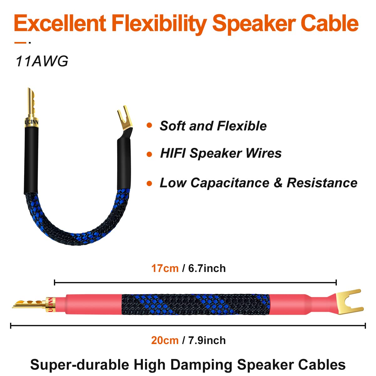 UCINNOVATE BFA Speaker Jumper Cables with Banana Plugs, 4 Pack 20Cm/7.8&rdquo; BFA to Y Plug Banana Bi-Wire Speaker Cable Bridge, 11AWG Hifi Speaker Jumper Cable with Gold Plated Spade for Home Theater image number 1