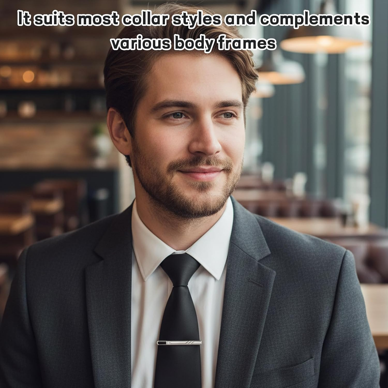 Black Tie for Men, Classic Formal Necktie with Silver Tie Clip, Elegant Accessory for Business Meetings and Weddings, 145 Cm Length, 8 Cm Width image number 3