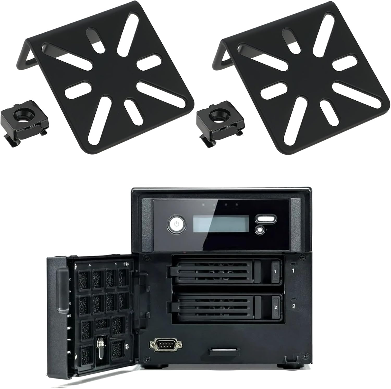 Be in Your Mind 2Pcs Switch Adjustable Rack Rack Mount Kit Adjustable Hole Distance 13-35Mm Compatible with Buffalo Tech 17.3 Inch Compatible with Cisco 45X44.5X25Mm Black image number 1
