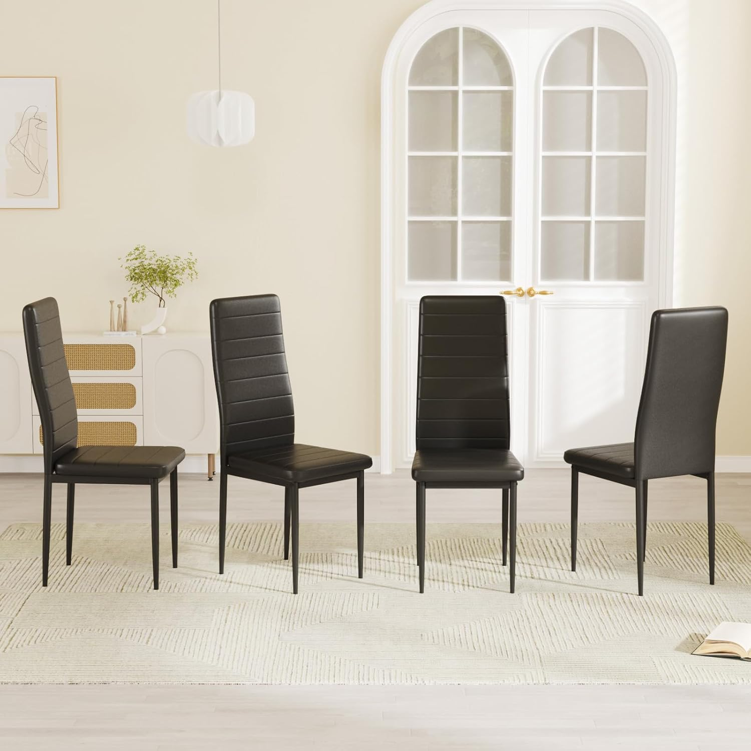 Advwin Dining Chairs Set of 4 Kitchen Chair Reading Seating Nursing Seats Home Furniture for Dining Room Living Room Cafe Meeting Room PVC Black image number 3