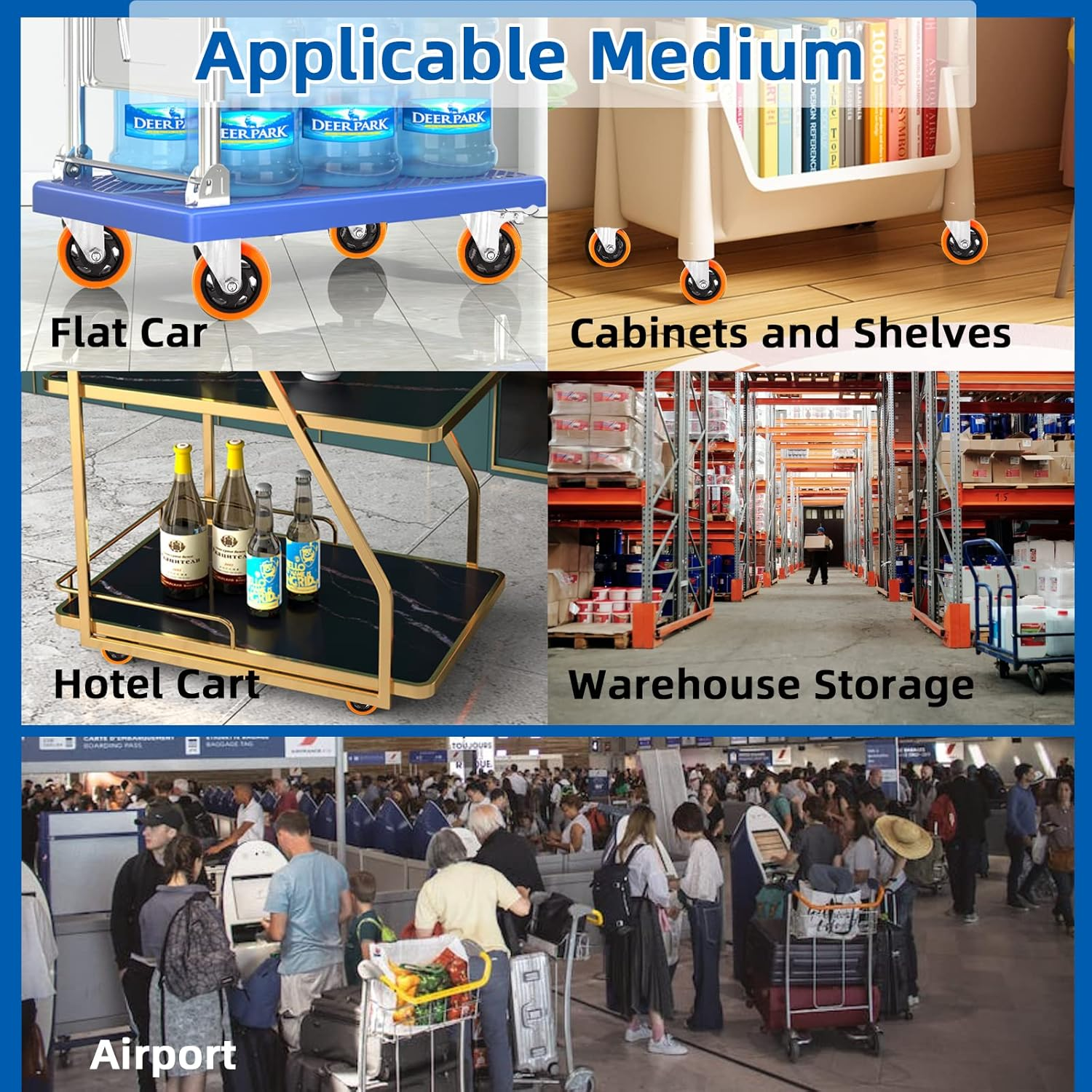 Glarks 53Pcs 3/2 Inch Heavy Duty Casters, Lockable Bearing Caster Wheels Safety Dual Locking Casters with Brake, Swivel Casters Polyurethane No Noise Wheels for Furniture and Workbench image number 3