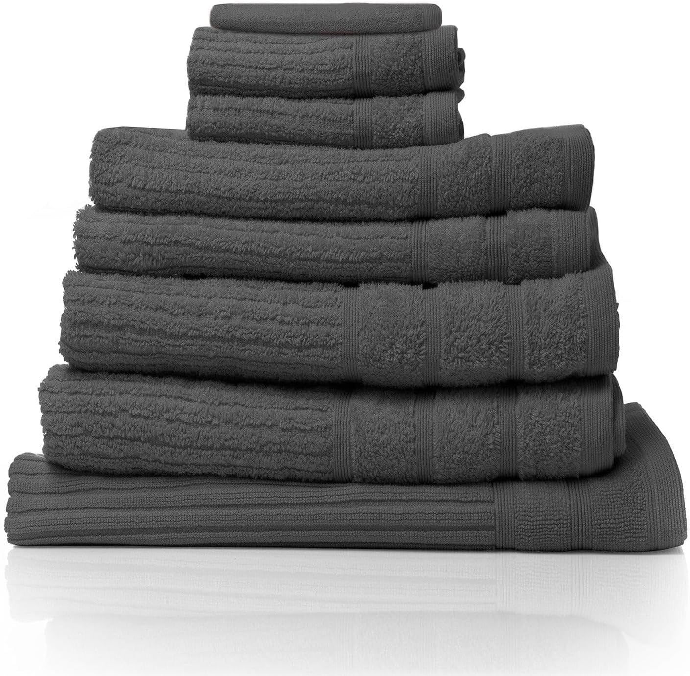 Royal Comfort Luxury Bath Towels Set Egyptian Cotton 600GSM Ultra Soft and Absorbent - 2 X Bath Towels, 2 X Hand Towels, 2 X Face Towels, 1 X Bath Mat, 1 X Hand Glove (Granite, 8 Piece Set) image number 3