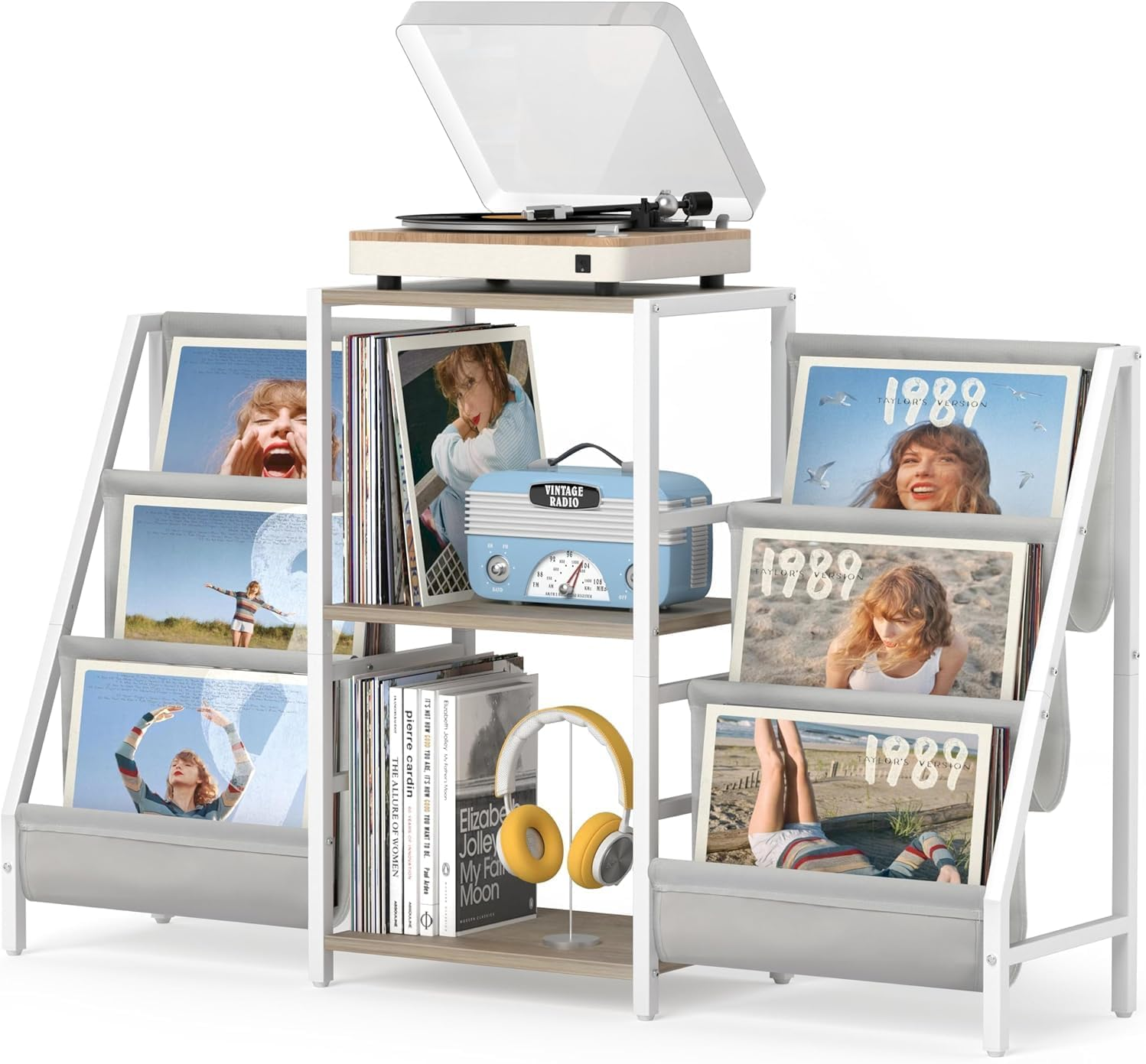 Record Player Stand with Vinyl Storage, Record Player Table with Vinyl Record Storage up to 280 Albums, Turntable Stand with Record Holder Vinyl Display Shelf, Record Cabinet for Vinyls Media