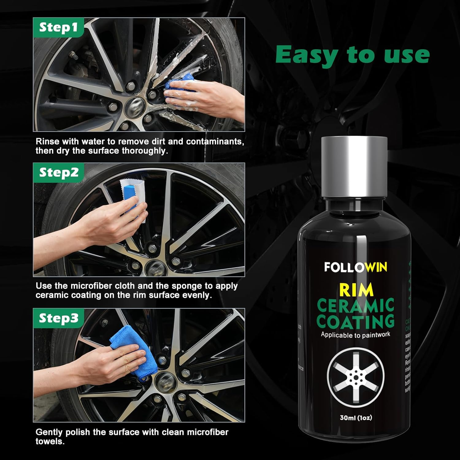 FOLLOWIN 1 Year Protection for Wheels and Car Paint 30Ml, Advanced Ceramic Coating,Rim Ceramic Coating, Clear, AU018 image number 4