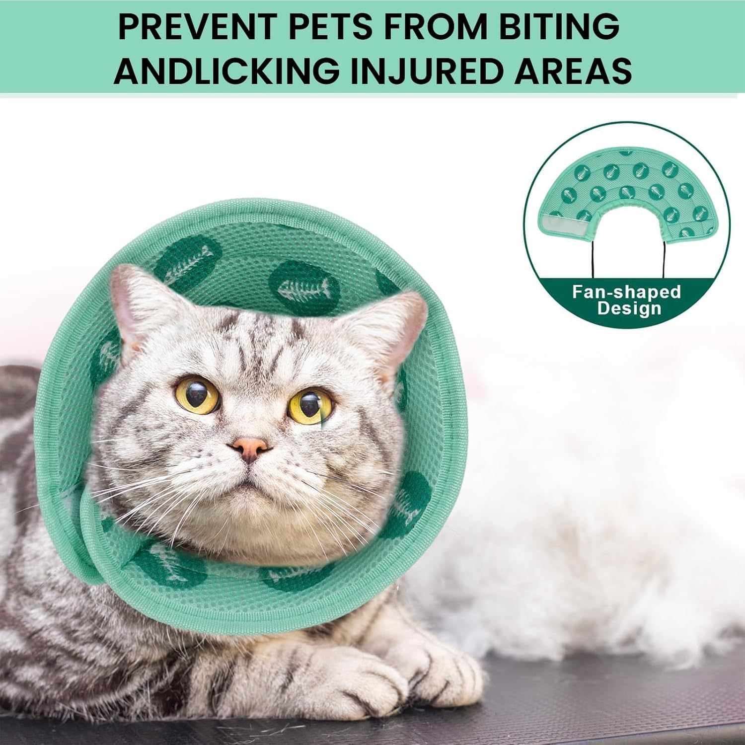 Cat Neck Collar, Adjustable Collar Cat Collar, Soft Dog Collar, Cat Recovery Collar, Pet Neck after Surgery Protection for Kittens and Small Dogs, Green (Green, S) image number 2