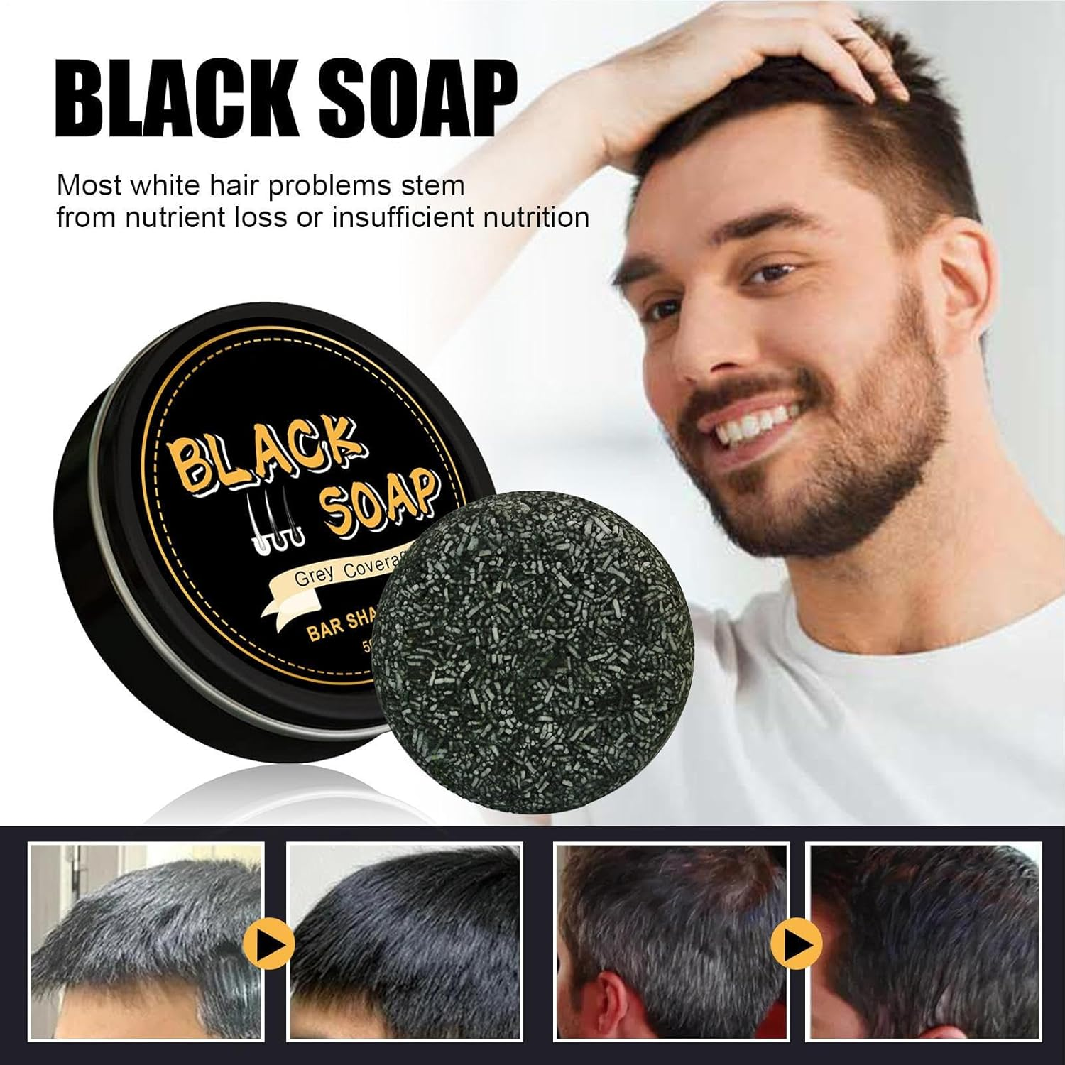 2 Pack Gray Hair Reverse Bar, Mane Gray Reverse Bar, White Hair Coverage Soap, Shampoo Cover Soap for Men, Darkening Compressed Shampoo image number 3