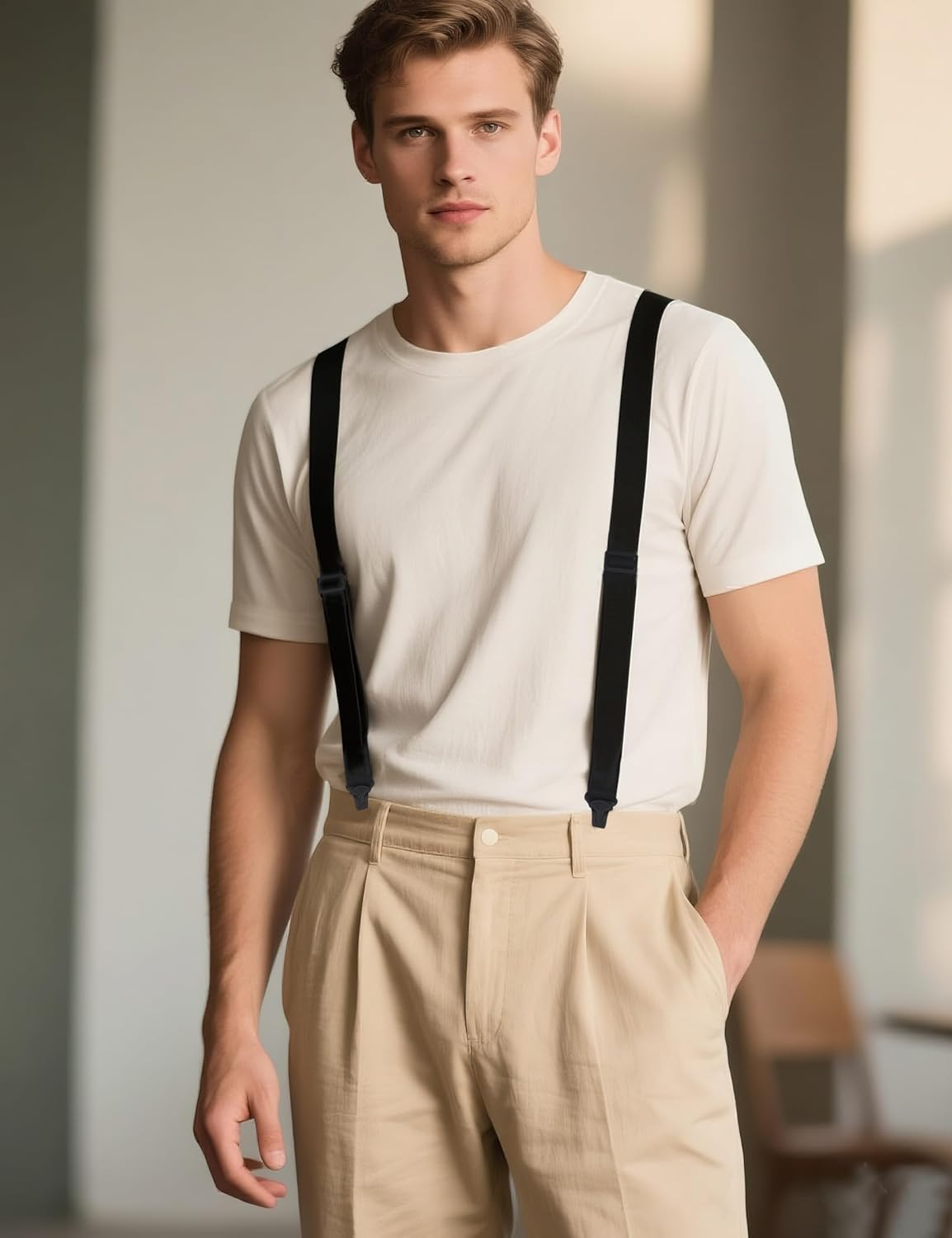 Ausukler Suspenders for Men Heavy Duty with Plastic Clips, Invisible or Hidden under Shirt Clothing image number 6