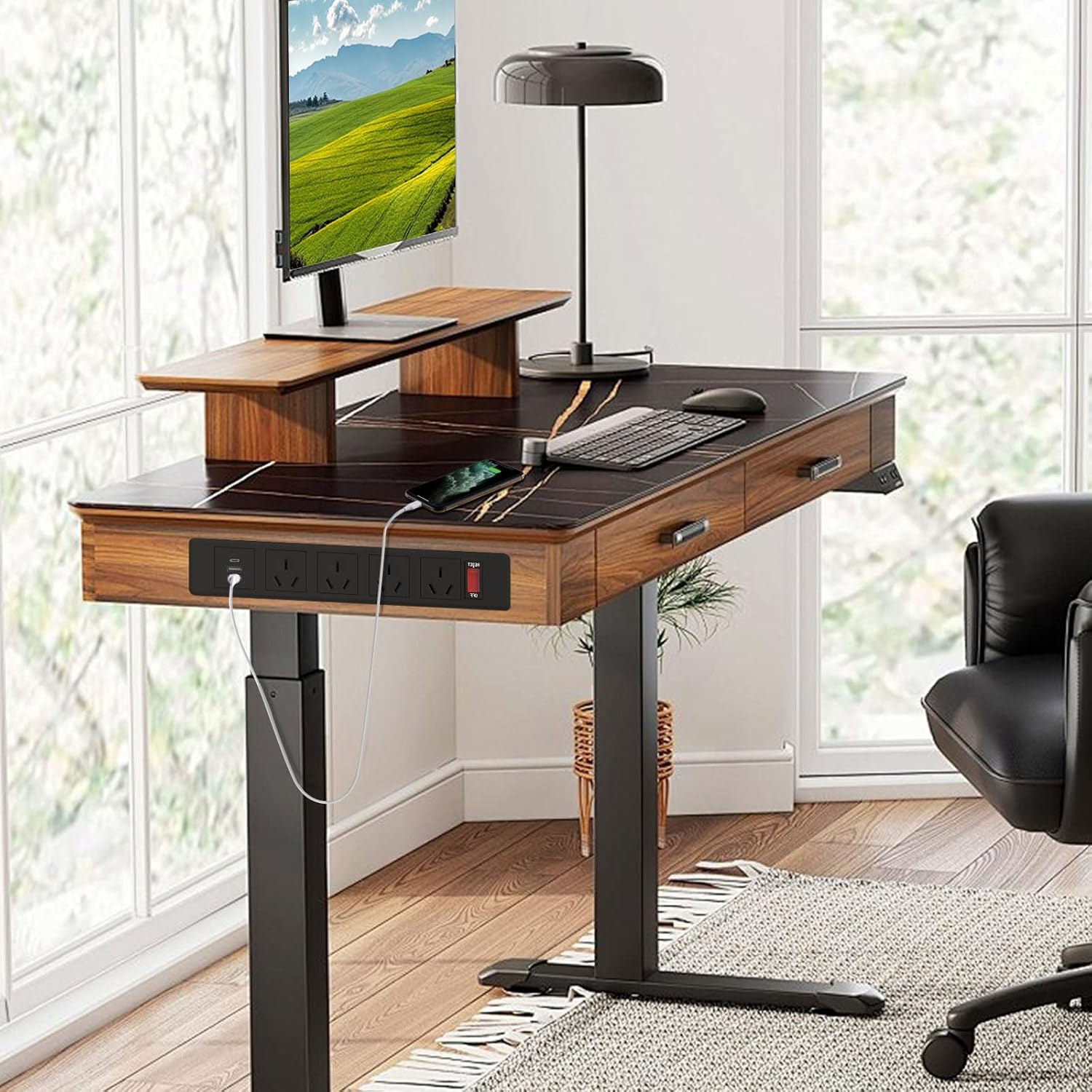 Flush Mount Recessed Power Outlet with 4 Plugs, 2 USB Ports, 1 USB-C, Switch, Standard Desk Charging Station Power Strip Recessed Power Strip USB C Compact Design for Furniture and Desktops, 2500W