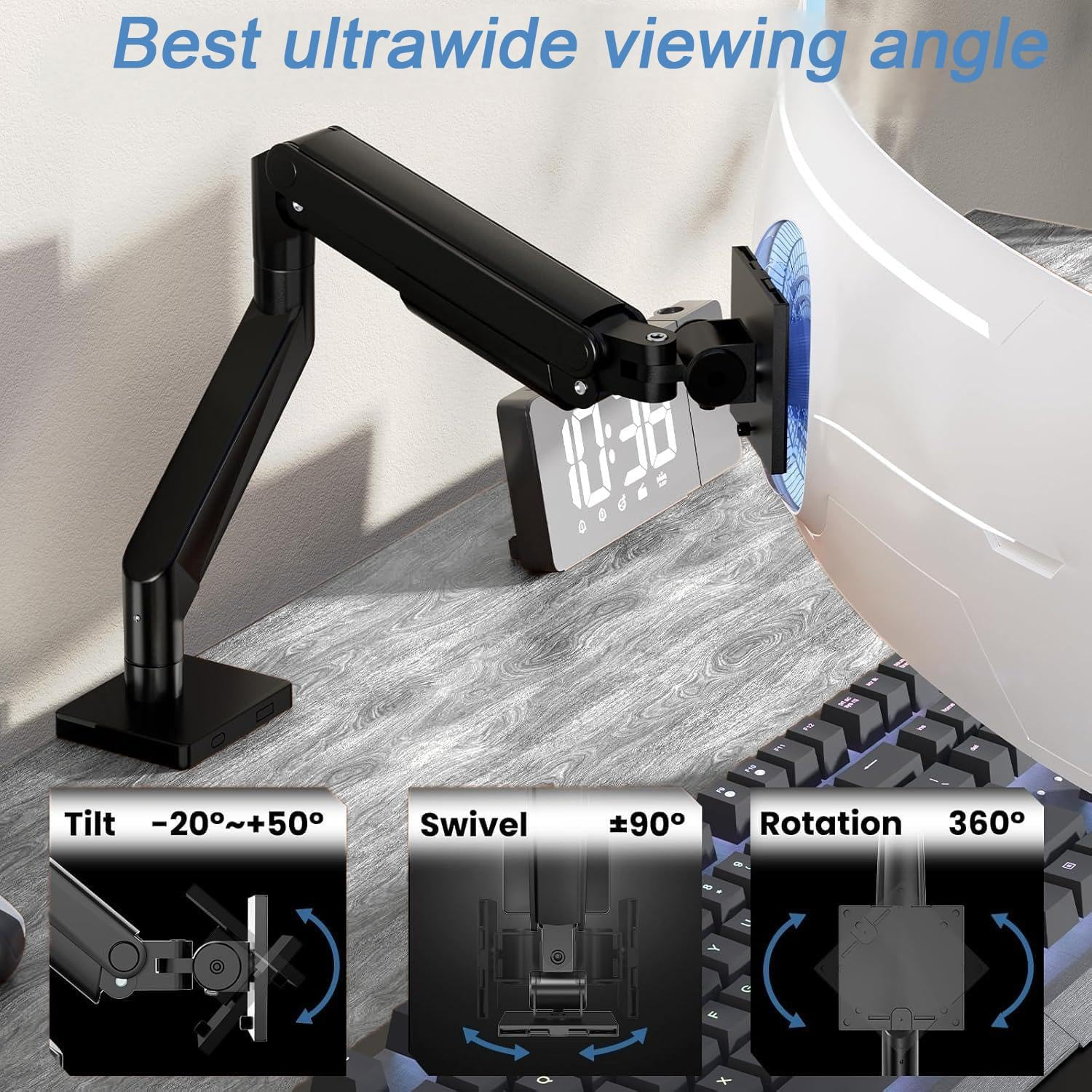 Heavy Duty Monitor Arm, Single Gas Spring Monitor Desk Mount for 13-32Inch Screens, Holds up to 15Kg/33Lbs, VESA 75X75/100X100 Mount, Compatible with Curved, Gaming, Ultrawide Monitors image number 6