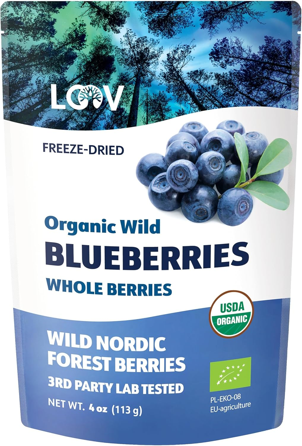 LOOV Wild Organic Dried Blueberries, No Added Sugar, No Added Oil, 4 Ounces, Freeze Dried Blueberries Organic from Nordic Forests, 100% Whole Fruit Wild Blueberries, Non-Gmo, Unsweetened Dried Fruit image number 3