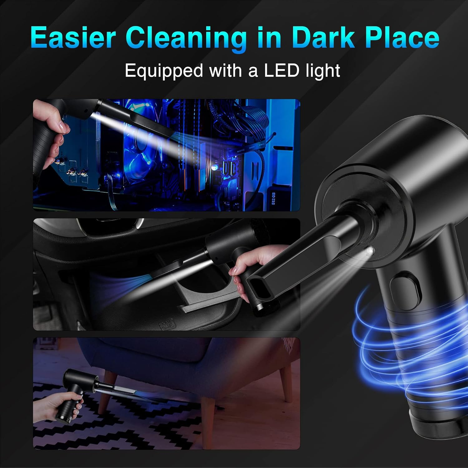 Compressed Air Duster, 130000RPM Electric Air Duster Replaces Compressed Air Cans, 3 Speed, Cordless Air Blower for Cleaning Computer Keyboard image number 5