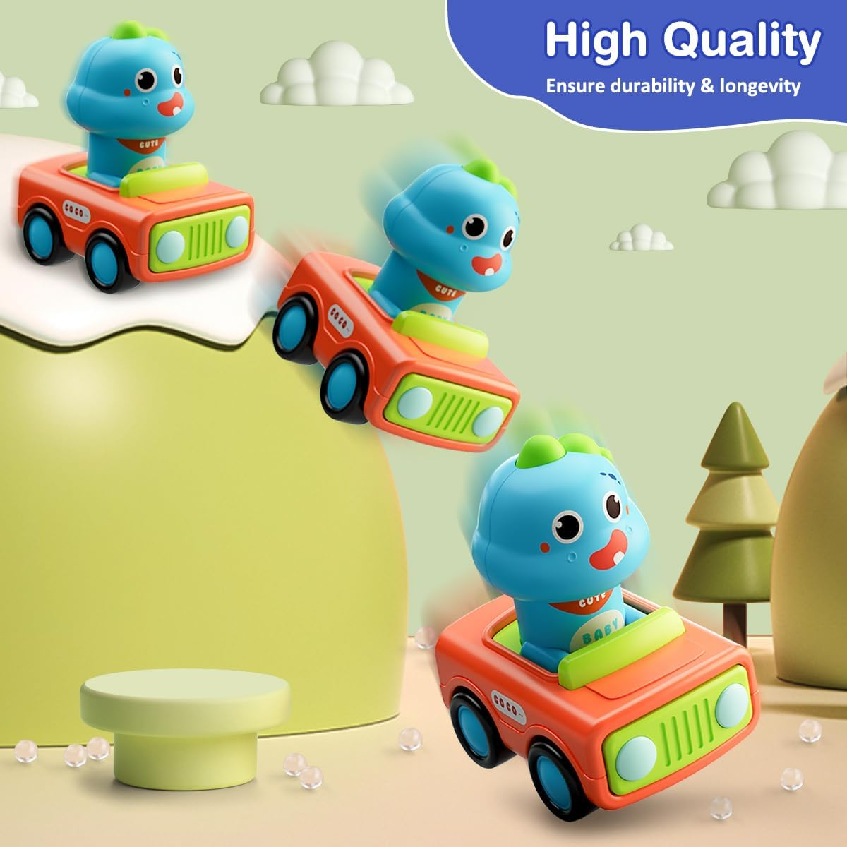 REMOKING Dinosaur Toys for 1 2 Year Old Boys, 4 Pack Baby Press and Go Cars for Toddlers 1-3, First Push Go Friction Play Vehicle Set,1St Birthday Gifts for Boys Girls 12 18 24 Months image number 5