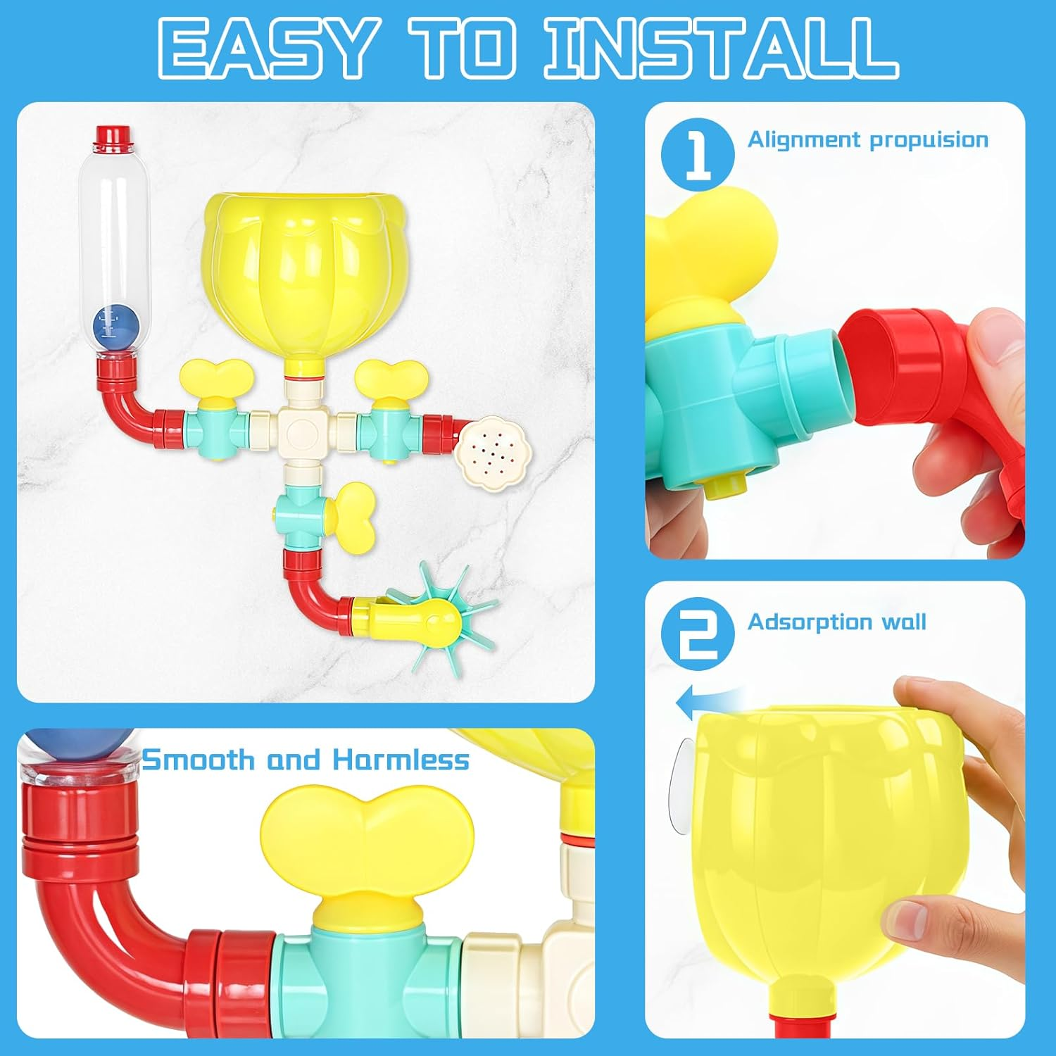 DIY Water Pipe Assembly Bath Toy Set for Kids &ndash; Interactive Rotating Sprinkler Bath Toy for Babies and Toddlers, Eco-Friendly ABS Material, Perfect for Ages 1-3 image number 2