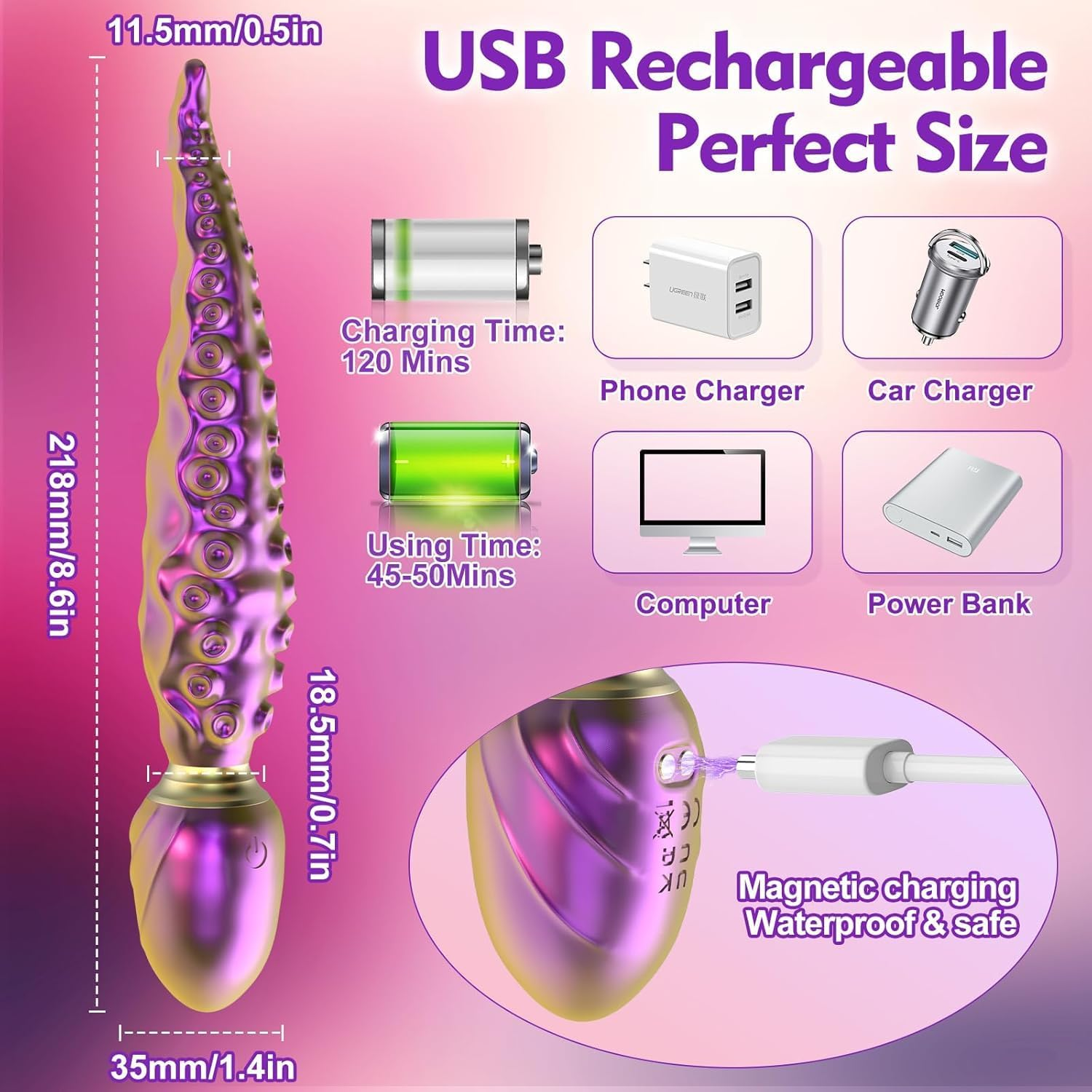 LONZYON Realistic Tentacle Vibrator Sex Toys Vibrating Monster Dildo Adult Toys with 10 Vibrating Modes for Anal Vagina Nipple Stimulation, Silicone Octopus Dildo Sex Toys for Women Couples Pleasure (Purple) image number 3