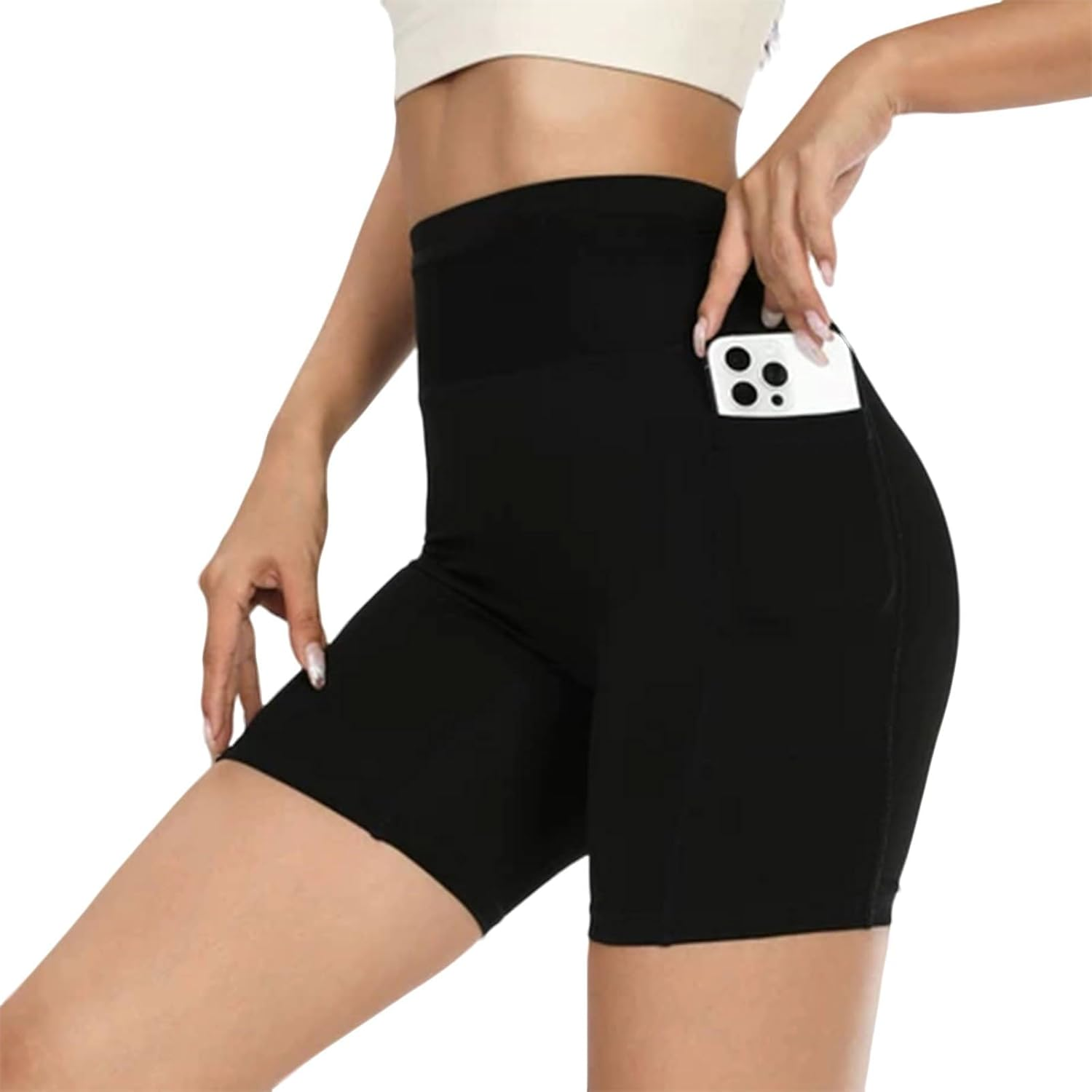 Luzcauwy High Waist Yoga Shorts for Women with Tummy Control and Deep Pockets, Black Workout Athletic Shorts, Running Shorts Women, Ideal for Sports & Fitness Activities image number 1