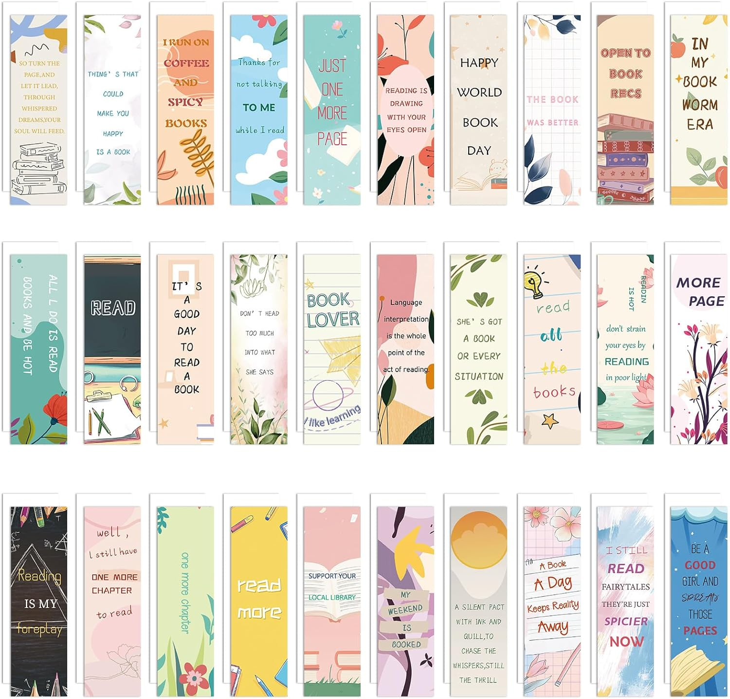 Palumma 30 Pcs Paper Bookmarks 30 Different Styles, Read Cute Book Marks Fashion Style Book Accessories, Natural Style Bookmarks for Book Lovers, Women (Pink)