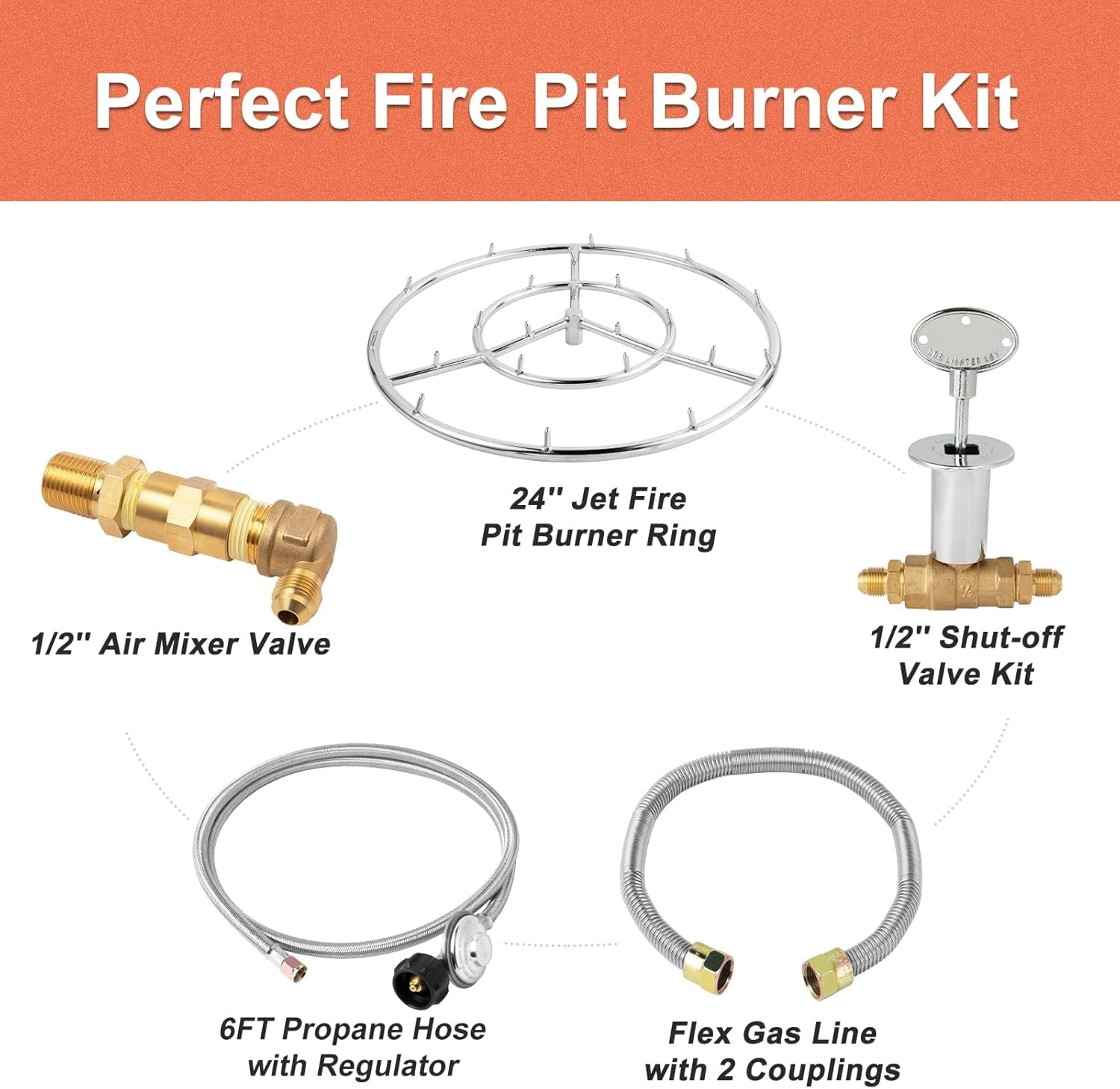 GASPRO Propane Gas Fire Pit Kit, with 24 Inch Jet Fire Pit Burner Ring, for DIY & Upgrade Propane Fire Pit, Fireplace, Heavy Duty 304 Stainless Steel, Indoor & Outdoor Use image number 2