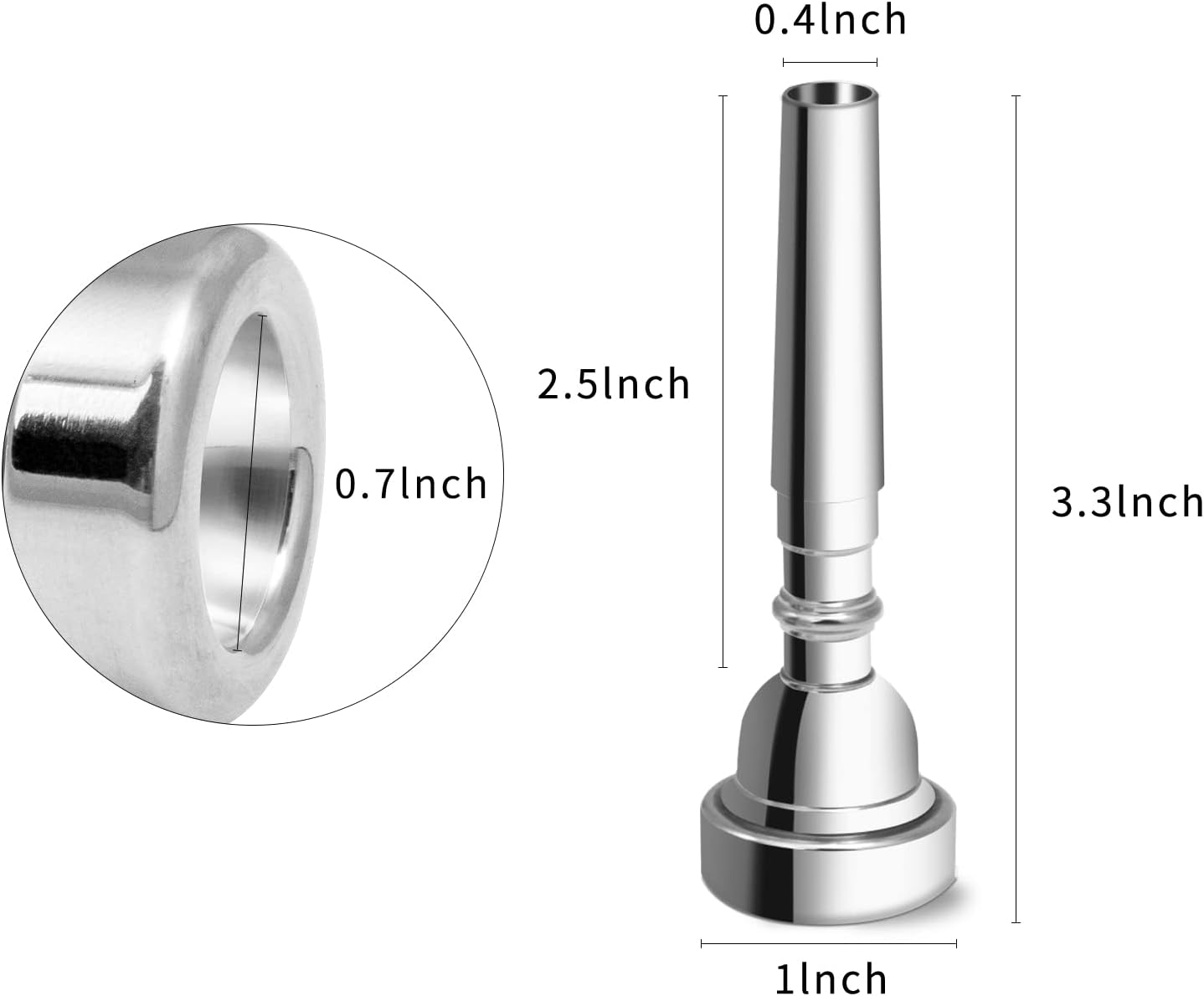 3Pack Trumpet Mouthpiece 3C 5C 7C Trumpet Accessories, Trumpet Mouthpiece Set with Brass Suitable for Beginners and Professional Players （Silver） - Silver image number 5