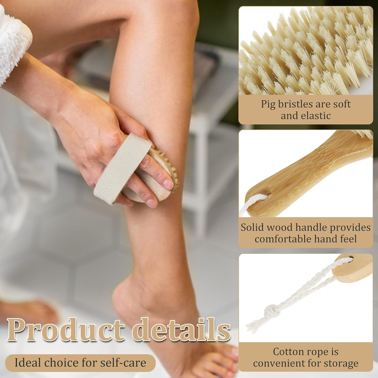 DJAPWPX 5 Pcs Dry Body Brush with Wooden Handle Exfoliating Body Face Foot Cleaning Brush Dead Skin Removal for Back Face Foot image number 1