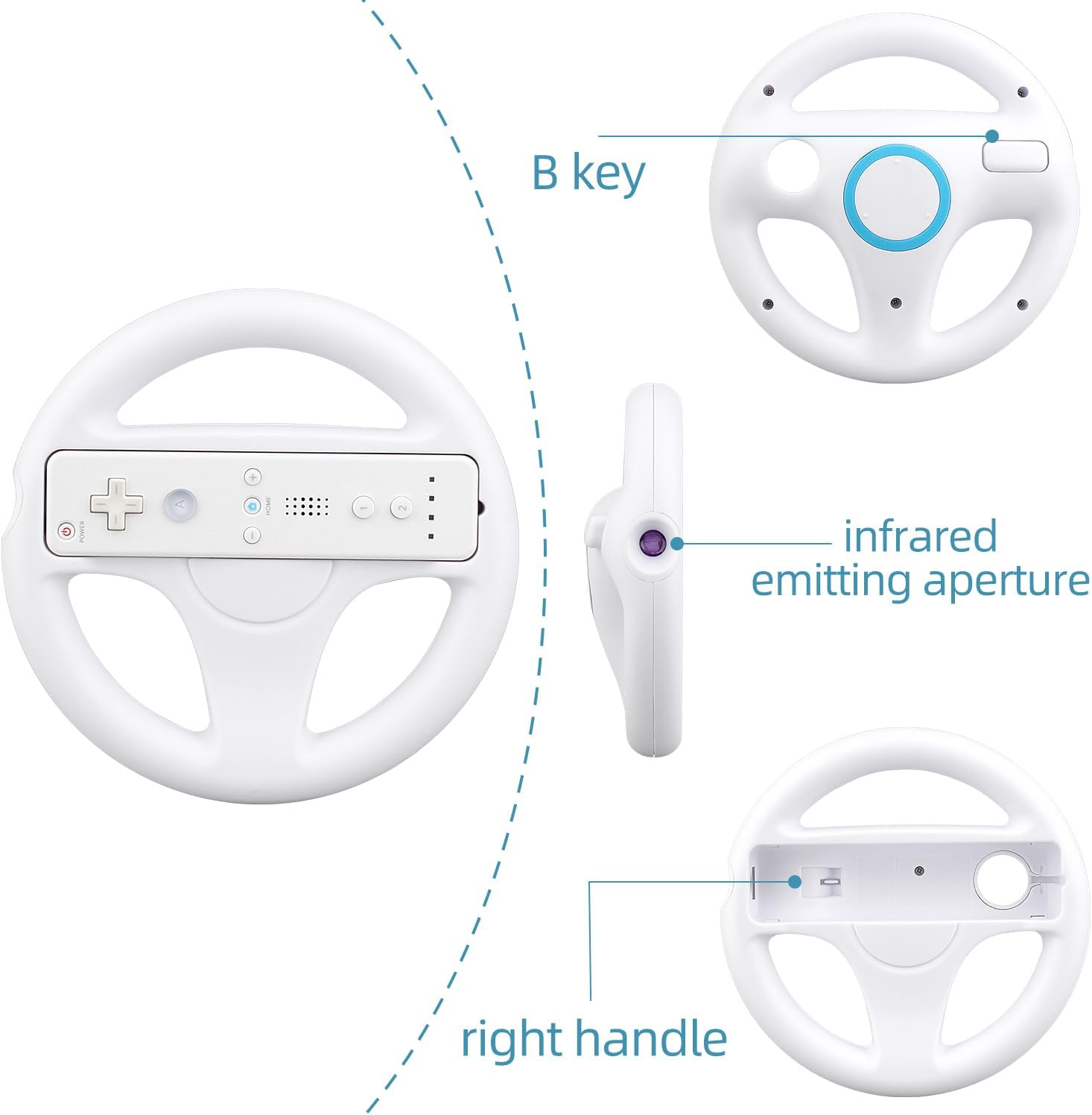 OSTENT Mario Kart Racing Games Steering Wheel Compatible for Nintendo Wii Remote Controller Color White