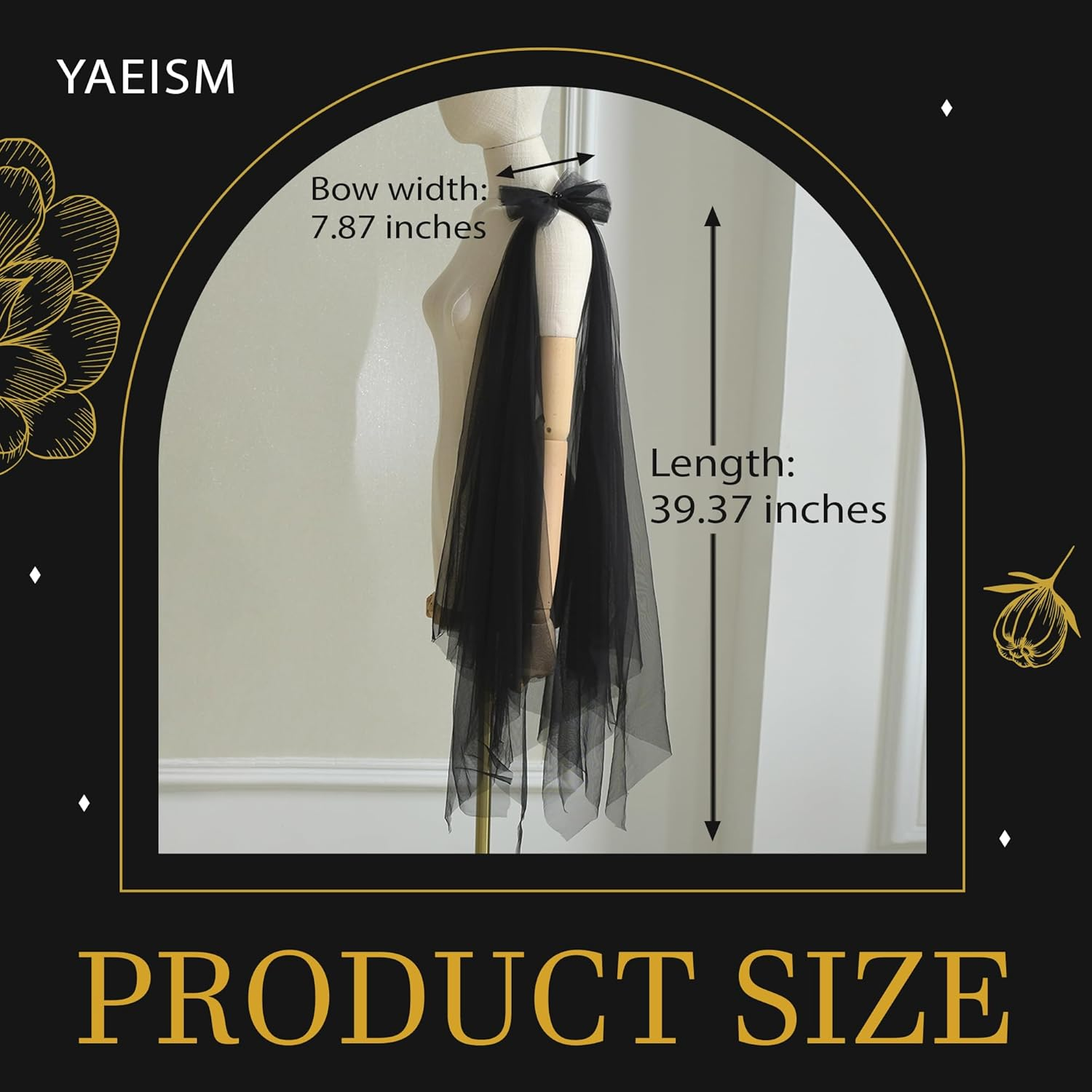 YAEISM Black Shoulder Cover for Dress Long Bow Dress Cover up Formal Detachable Tulle Wedding Shawl Evening Dresses for Women and Girls image number 6