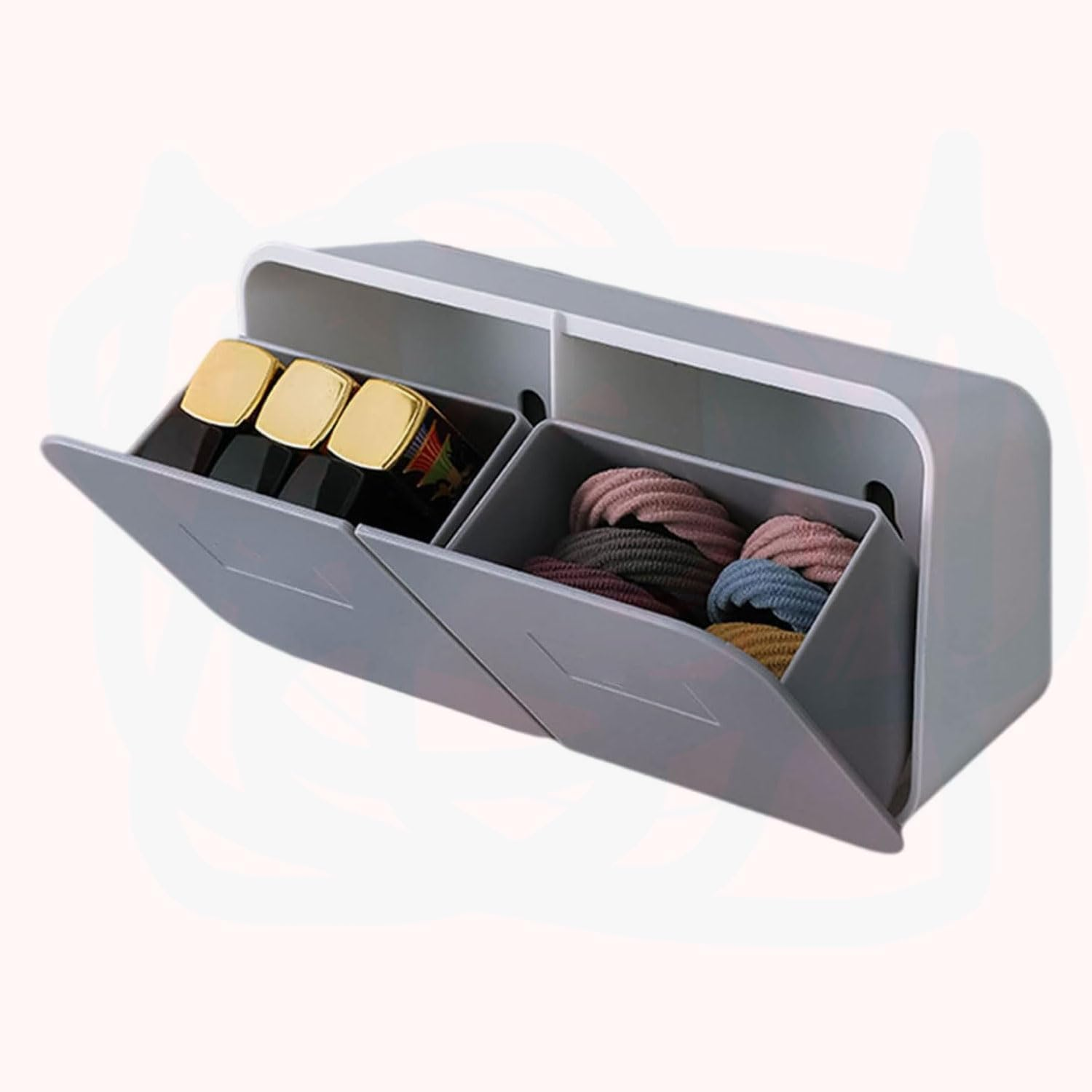 YIRANJIA Wall-Mounted Cotton Swab Holder - Bathroom Vanity Organizer for Cotton Swabs, Rounds & Sponges (White Grey) image number 4