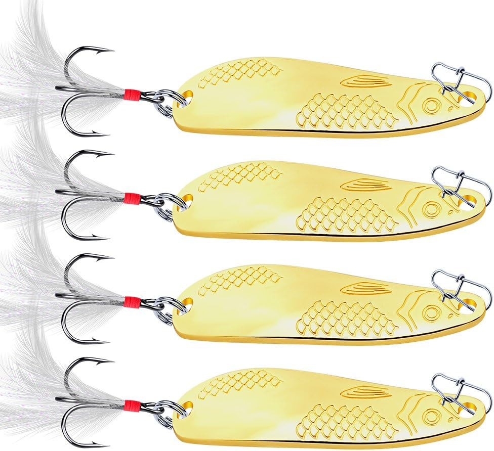 Metal Spoon Lure 10G 20G Hard Fishing Bait Silver/Gold Spinner Bass Baits Feather Hook for Bass Walleyes Trout Fishing Lures Pack of 10Pcs image number 1