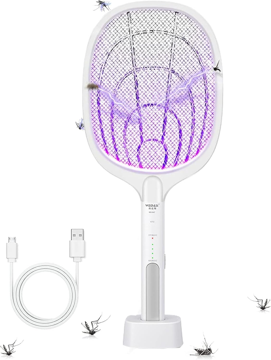 Electric Fly Swatter Racket, 2 in 1 Foldable Bug Zapper Racket and Mosquito Zapper Racket, USB Rechargeable Electric Fly Swatter Lamp & Racket image number 3
