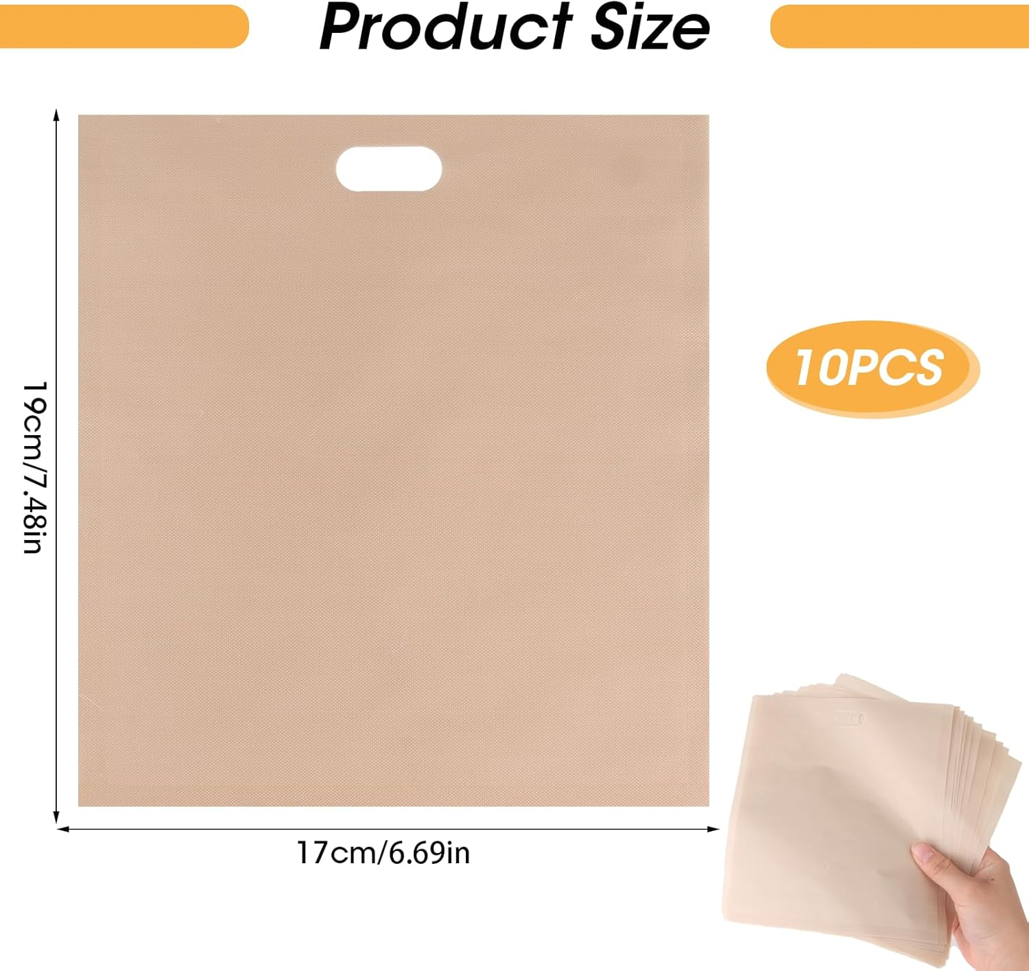 10 Pcs Toaster Bags Reusable, Non-Stick Toaster Bags, Heat Resistant Sandwich Bag, Easy Clean Teflon Toasting Beige 17X19Cm Suitable for Bread Sandwich Cheese Snacks Grilled Kitchen Use image number 2
